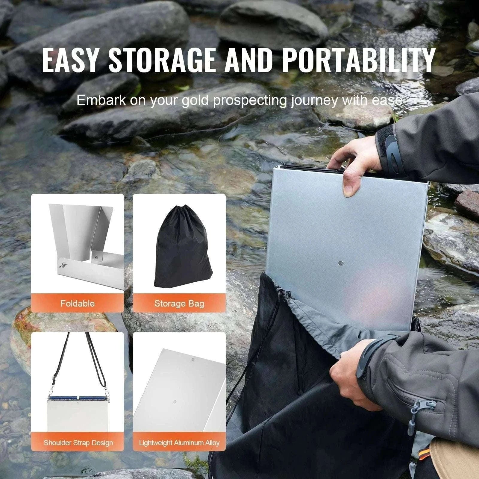 50" Gold Panning Kit with Sluice Box & 23 Tools for Prospecting-12in 16PCs / spain