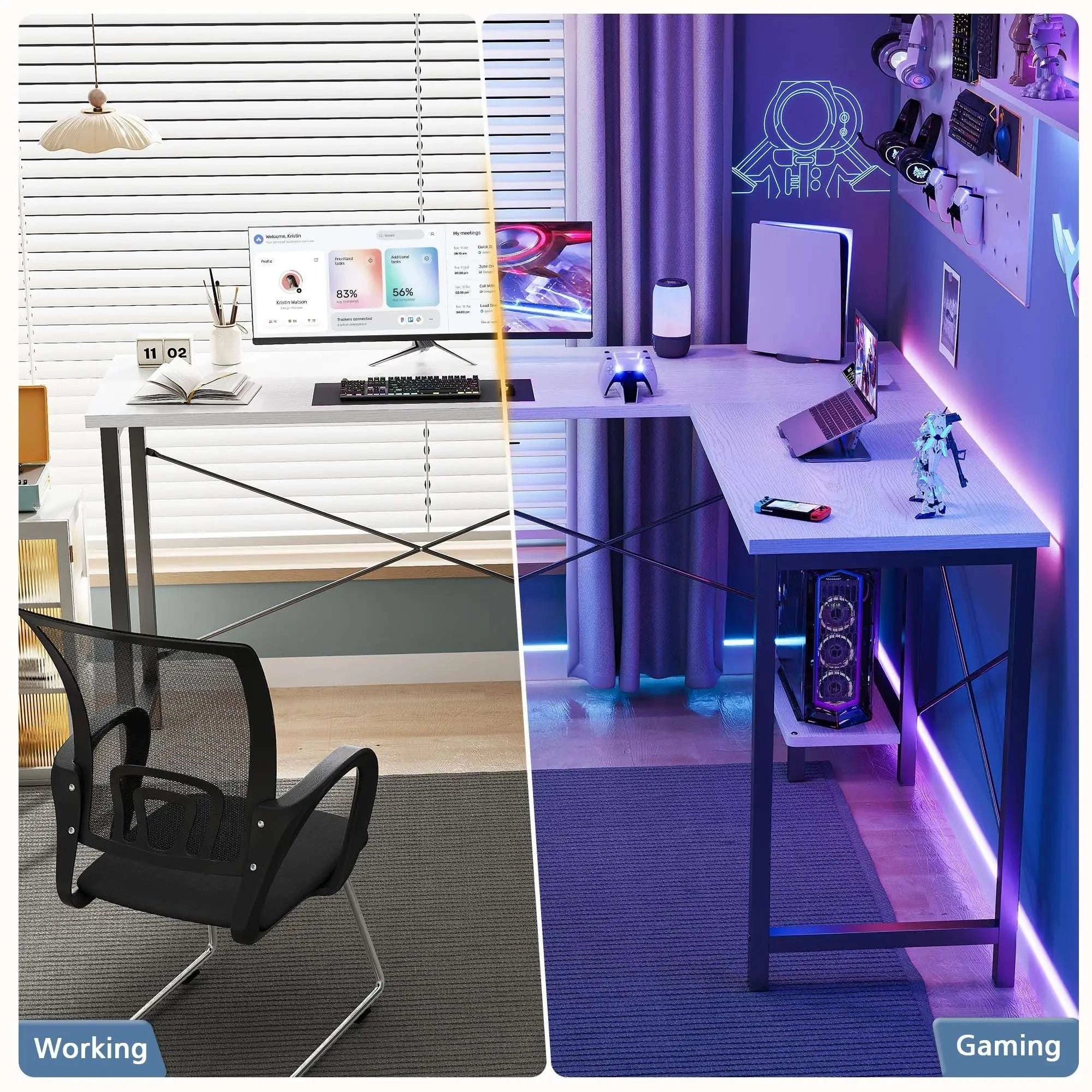 50 Inch L-Shaped Gaming Desk with CPU Shelf Corner Workstation-Gray / United States