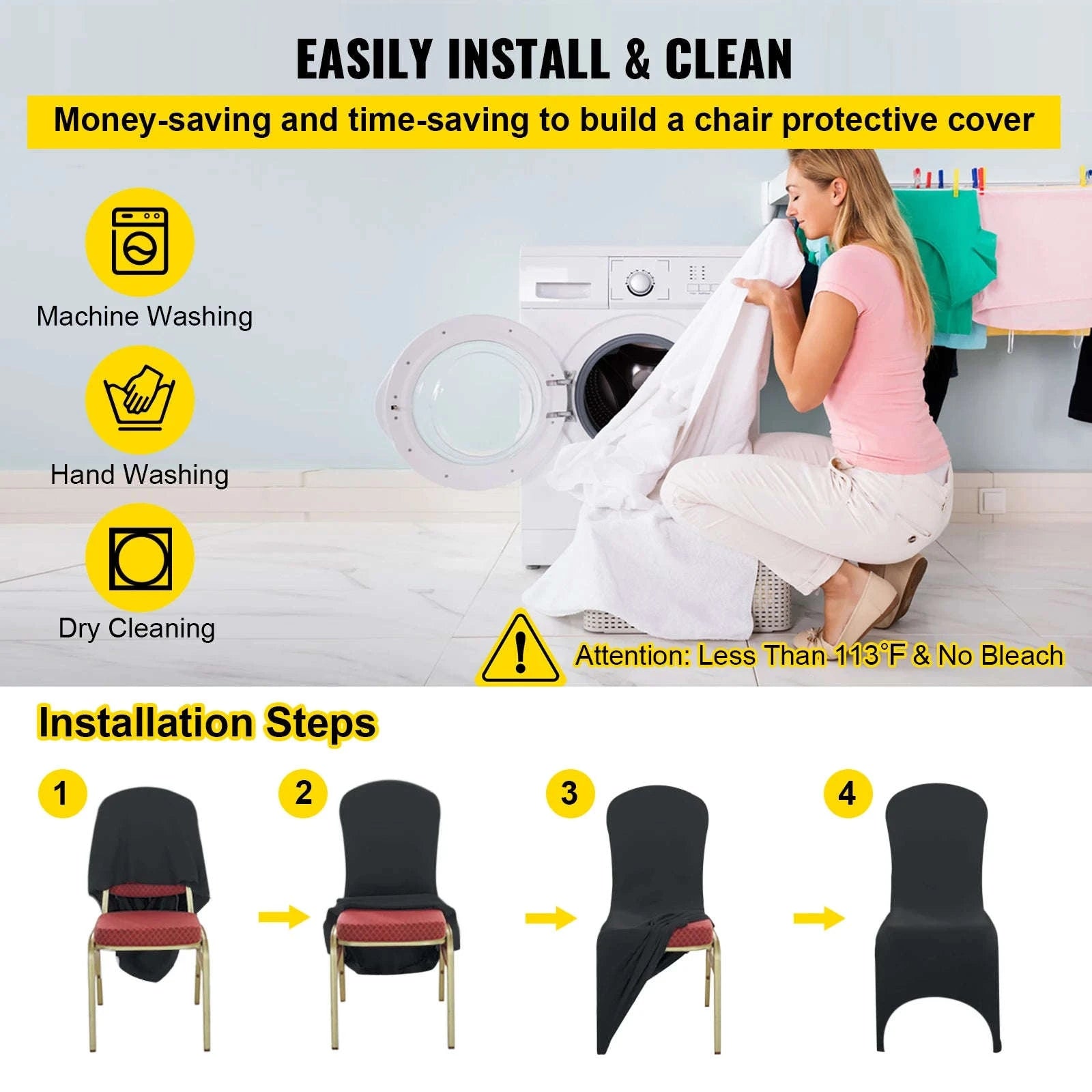 50-Piece Black Stretch Chair Covers for Arched-Front Dining Chairs-United States
