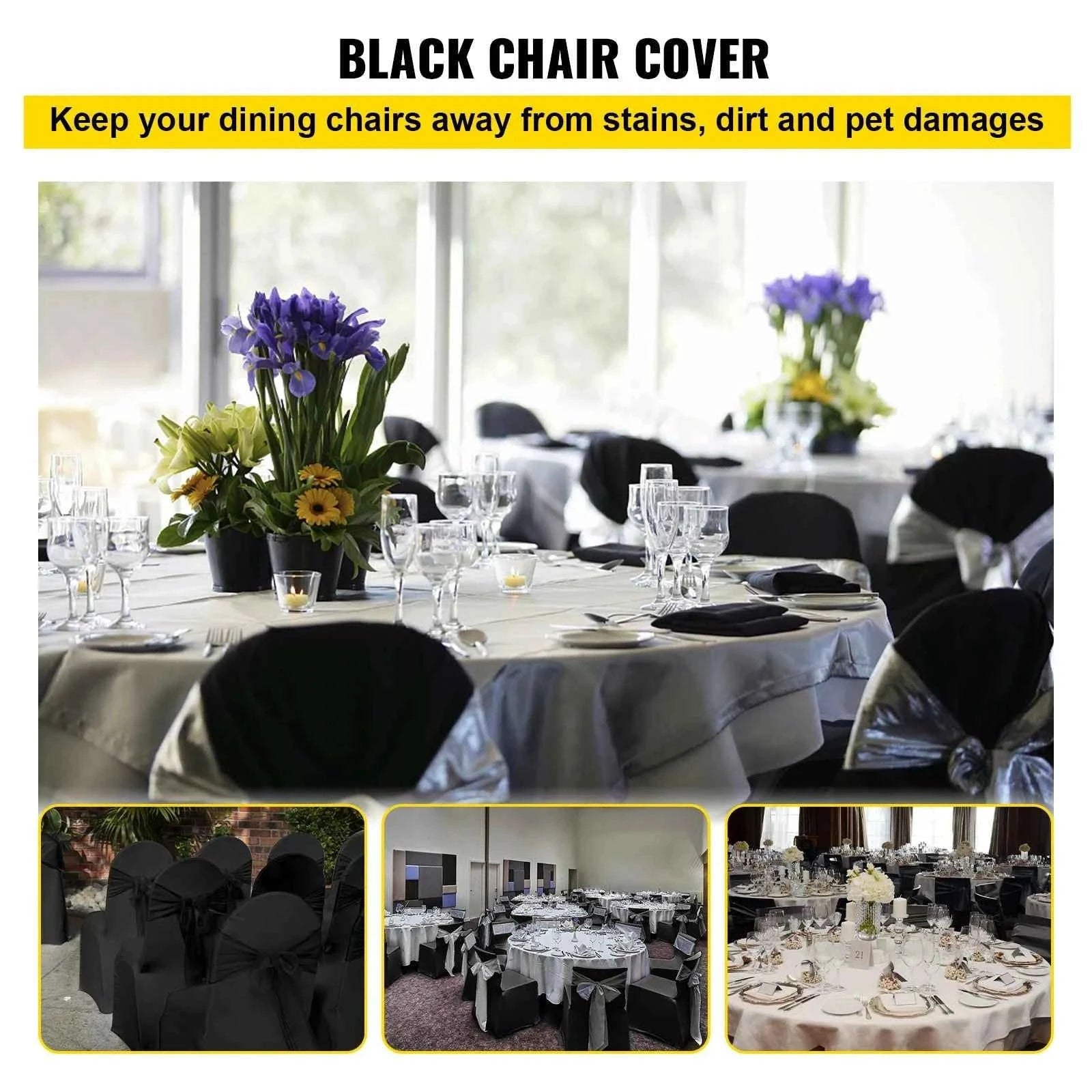50-Piece Black Stretch Chair Covers for Arched-Front Dining Chairs-United States