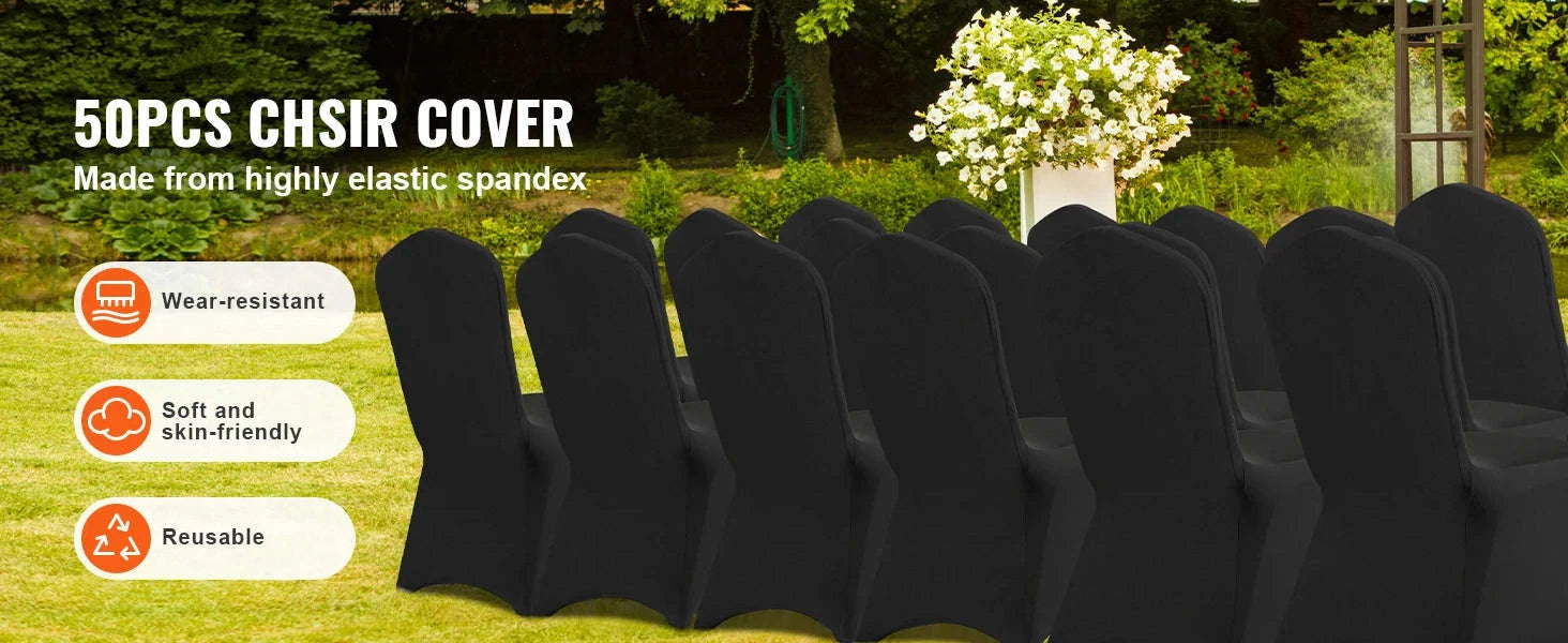 50-Piece Black Stretch Chair Covers for Arched-Front Dining Chairs-United States