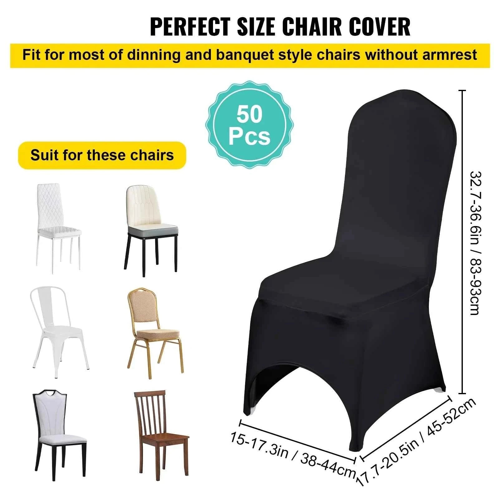 50-Piece Black Stretch Chair Covers for Arched-Front Dining Chairs-United States