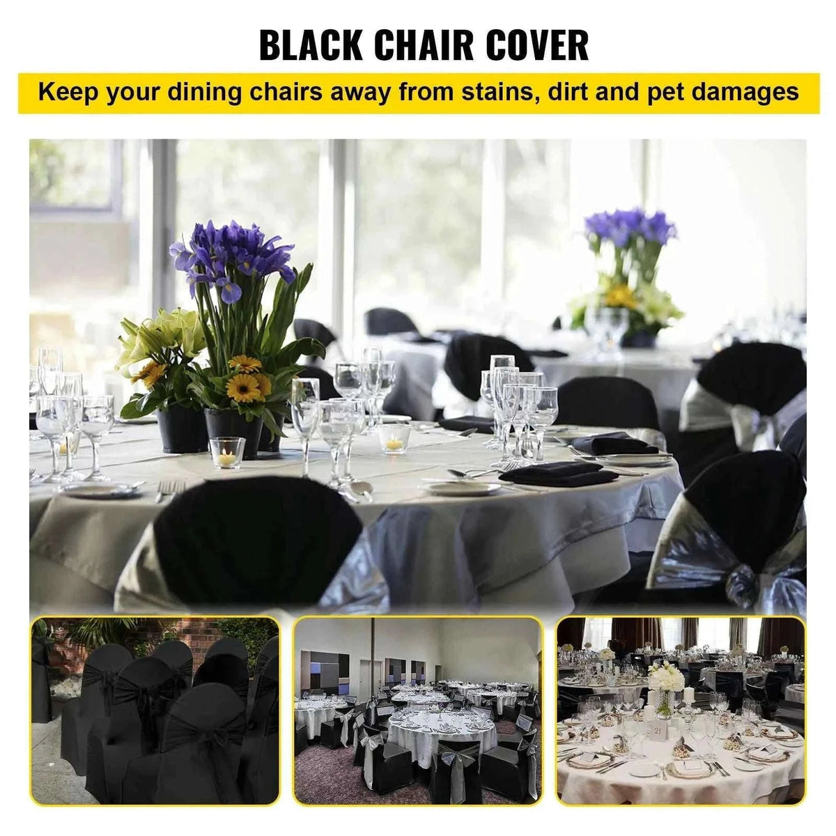 50-Piece Black Stretch Chair Covers for Arched-Front Dining Chairs-United States