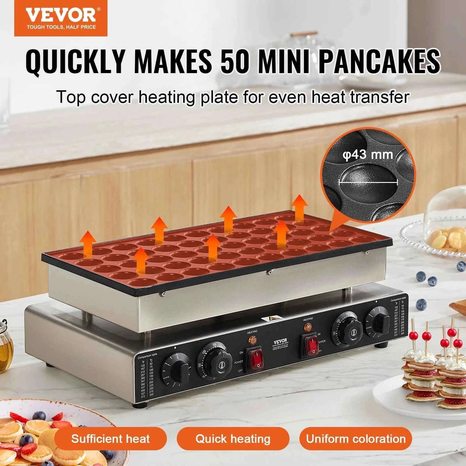 50-Piece Mini Dutch Pancake Maker Commercial Non-Stick Waffle Maker with Dual Temperature and Time Control-Mexico