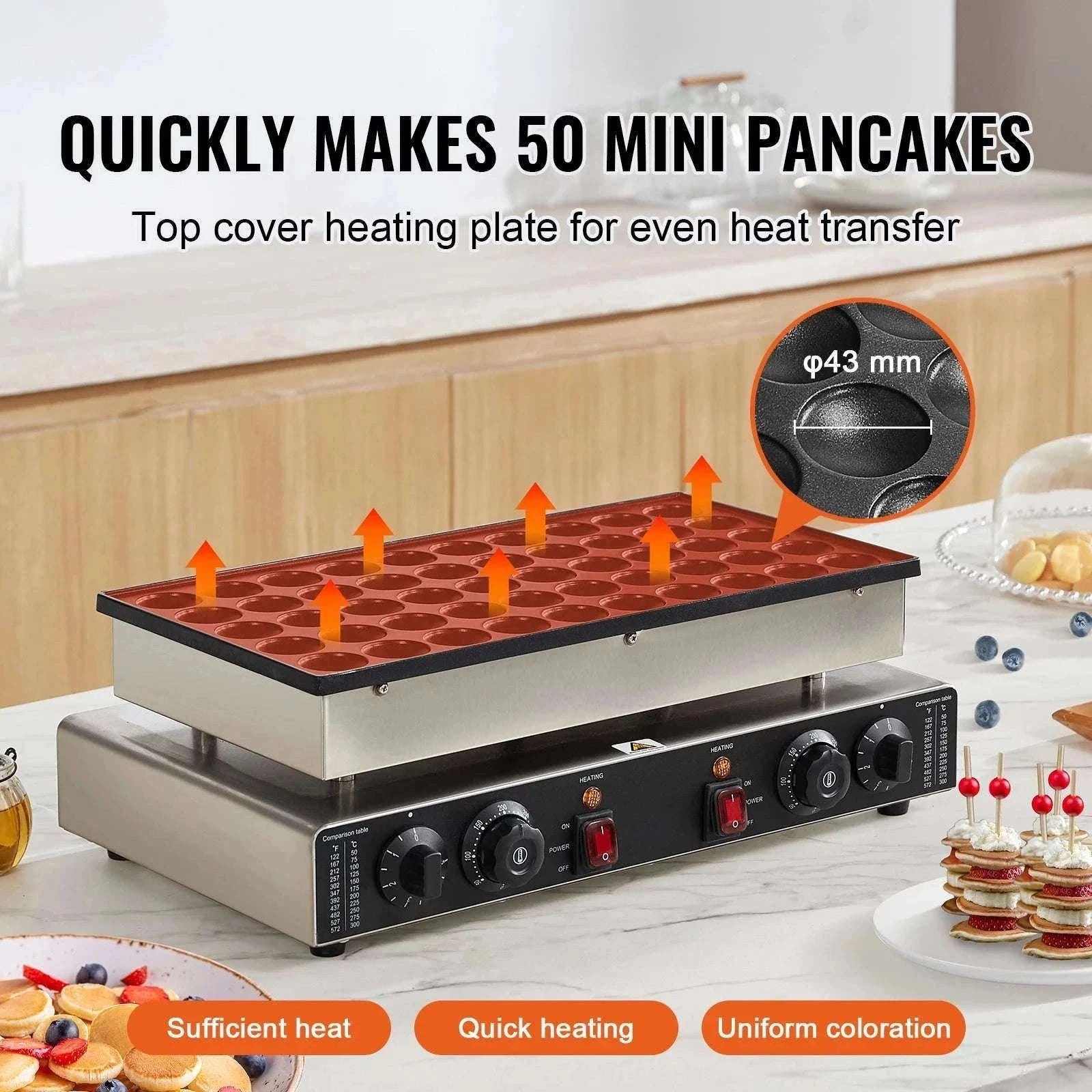 50-Piece Mini Pancake Maker with Dual Temperature Control-france