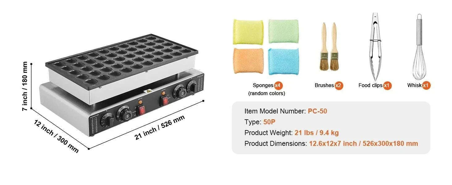 50-Piece Mini Pancake Maker with Dual Temperature Control-france