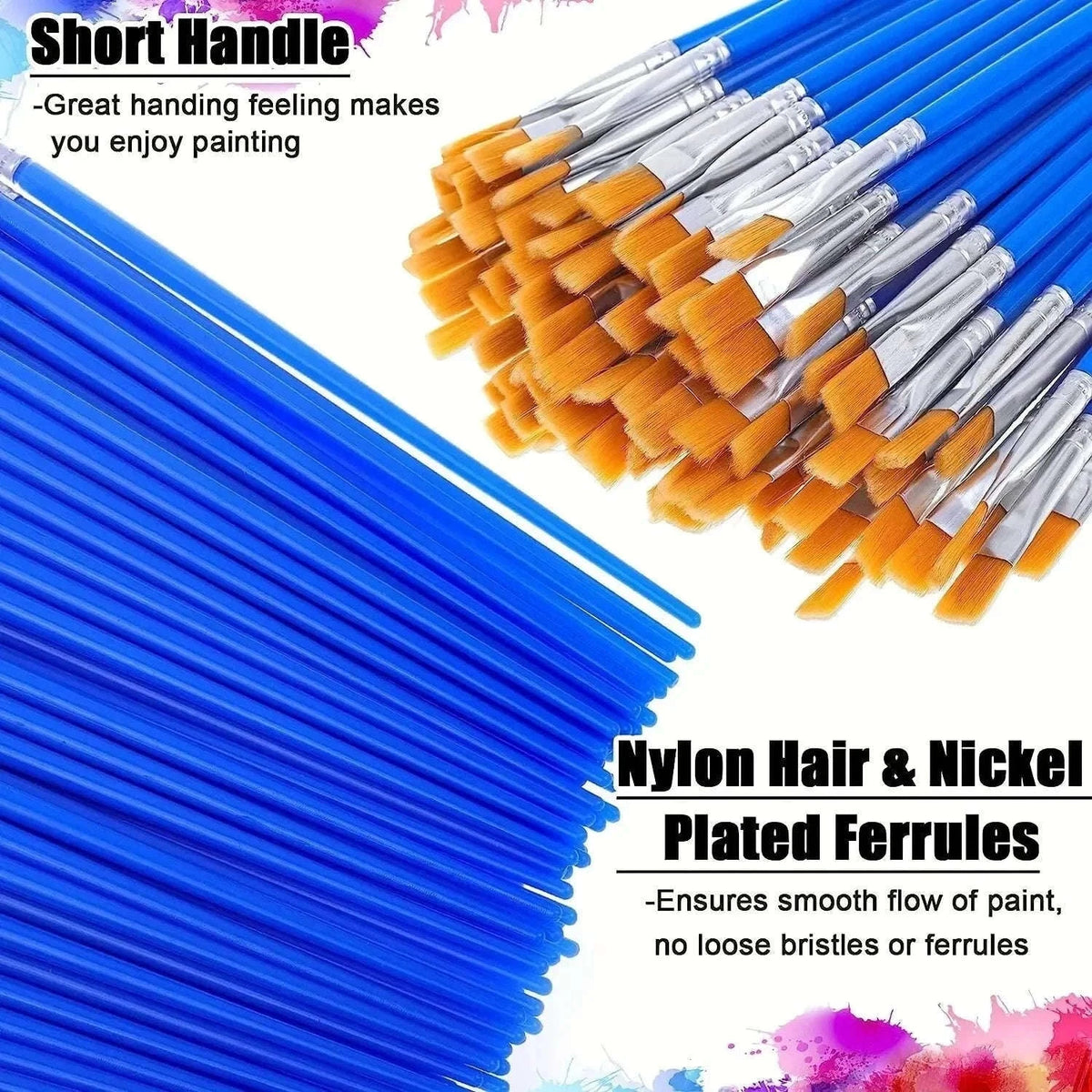 50-Piece Painting Brush Set for Oil, Acrylic & Watercolor-50pcs flat
