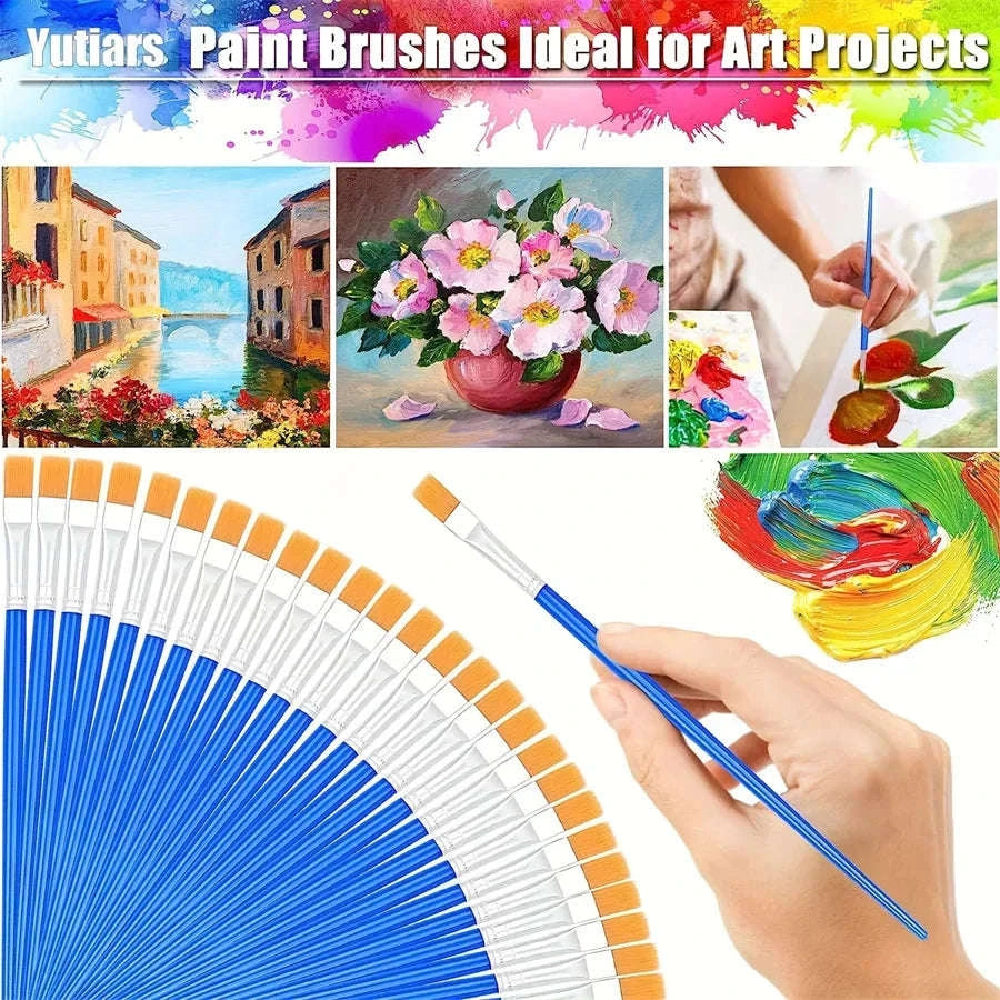 50-Piece Painting Brush Set for Oil, Acrylic & Watercolor-50pcs flat