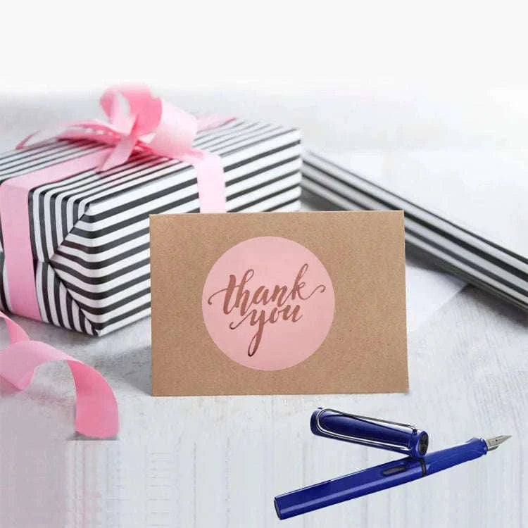 500 Round Kraft Thank You Stickers for Gifts and Packaging-2.5cm Pink