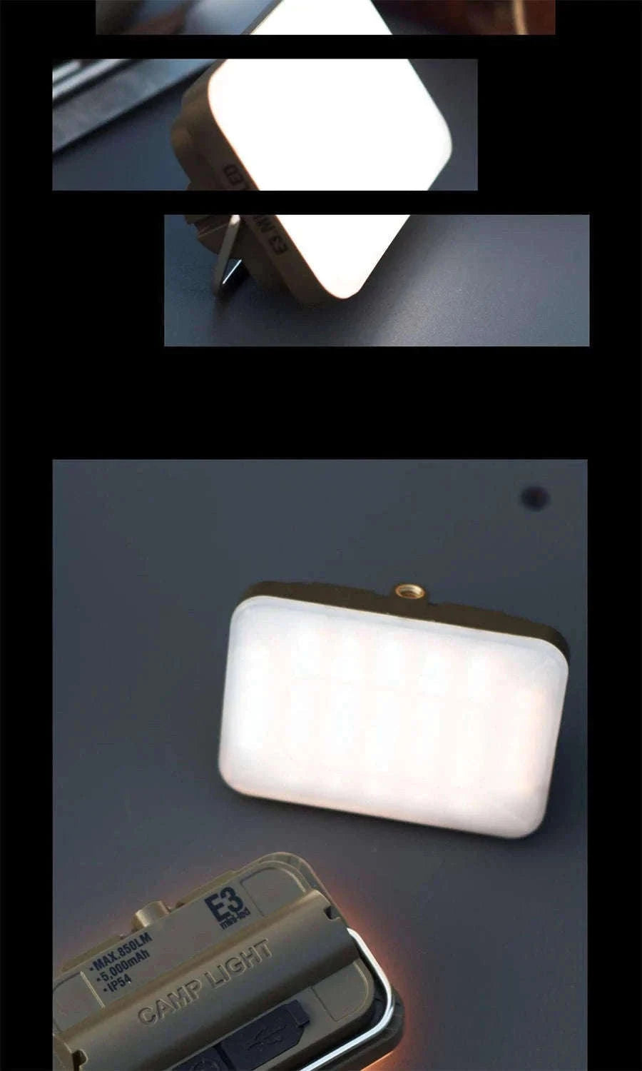5000mAh LED Camping Tent Light Rechargeable Waterproof Portable Hanging Lamp-E3mini khaki