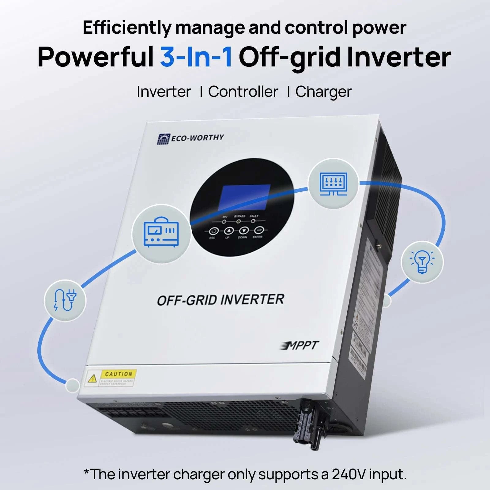 5000W Solar Hybrid Inverter 48V Split Phase Off-Grid Power System-WHITE / United States