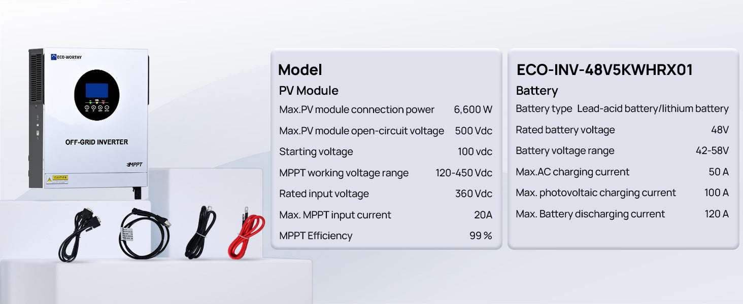 5000W Solar Hybrid Inverter 48V Split Phase Off-Grid Power System-WHITE / United States