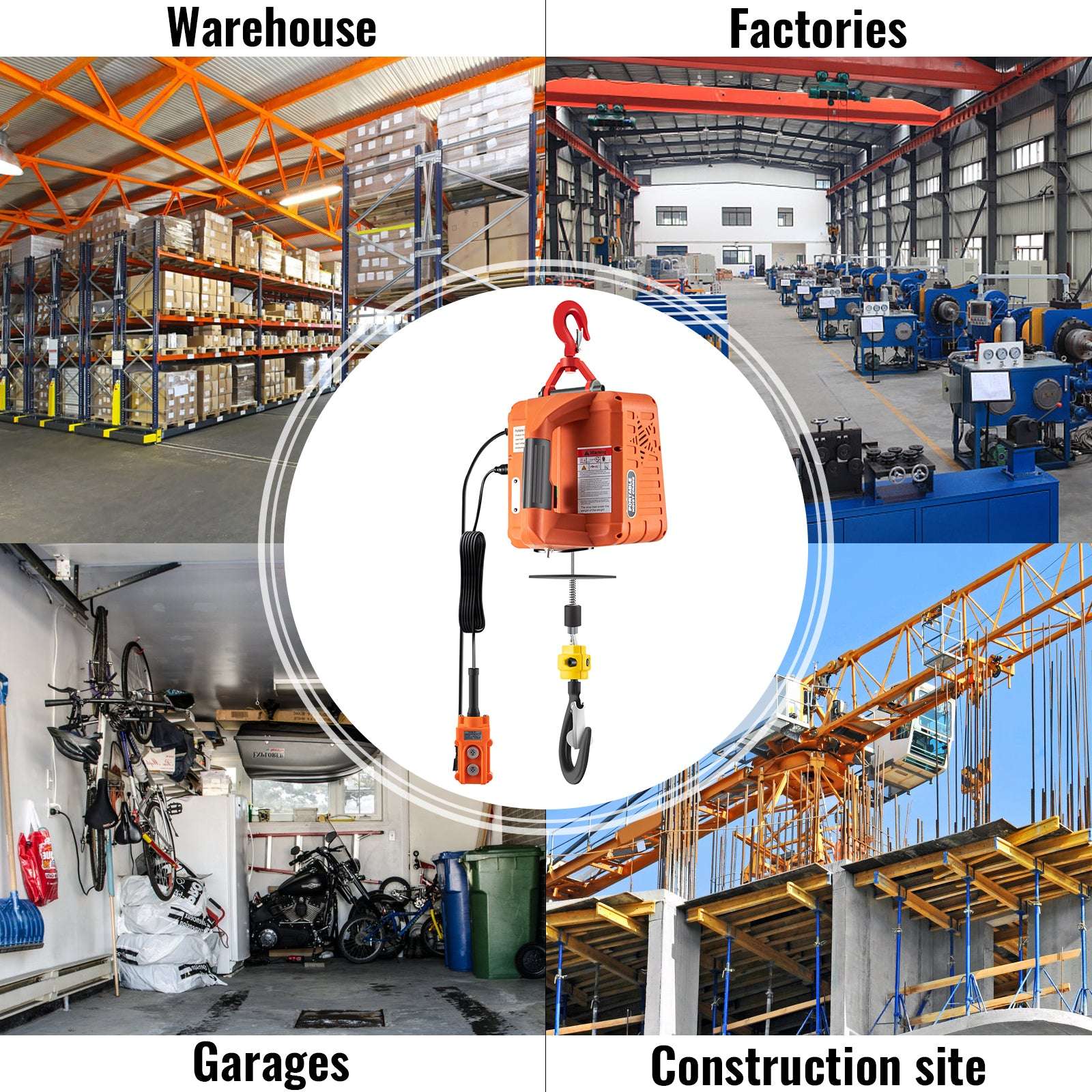 500kg Electric Hoist Winch with Remote Control, 25ft Lift-Tape A / 500 Kg / United States