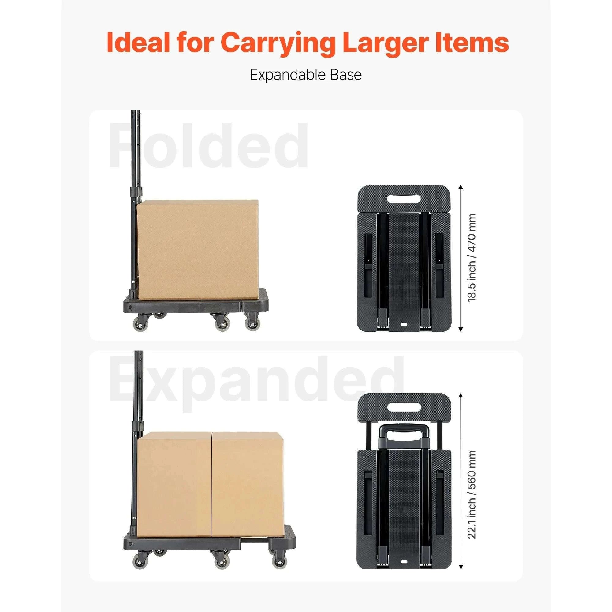 500LB Folding Hand Truck with Expandable Base and 6 Wheels-500lbs / spain