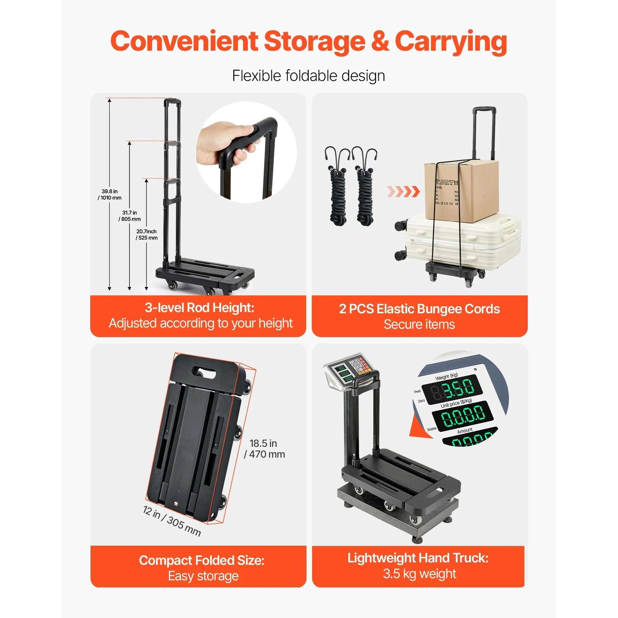 500LB Folding Hand Truck with Expandable Base and 6 Wheels-500lbs / spain