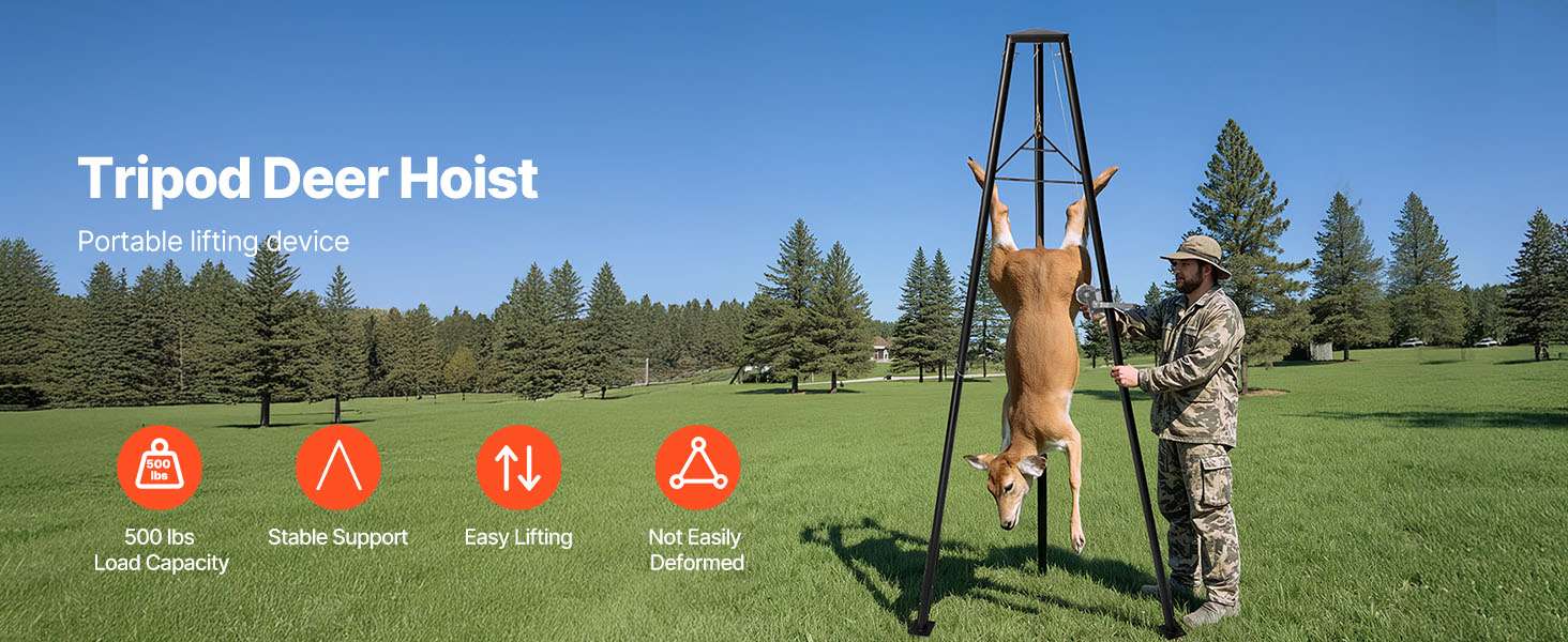 500lb Tripod Deer Hoist with Manual Winch & Gambrel for Field Processing-500lbs / United States