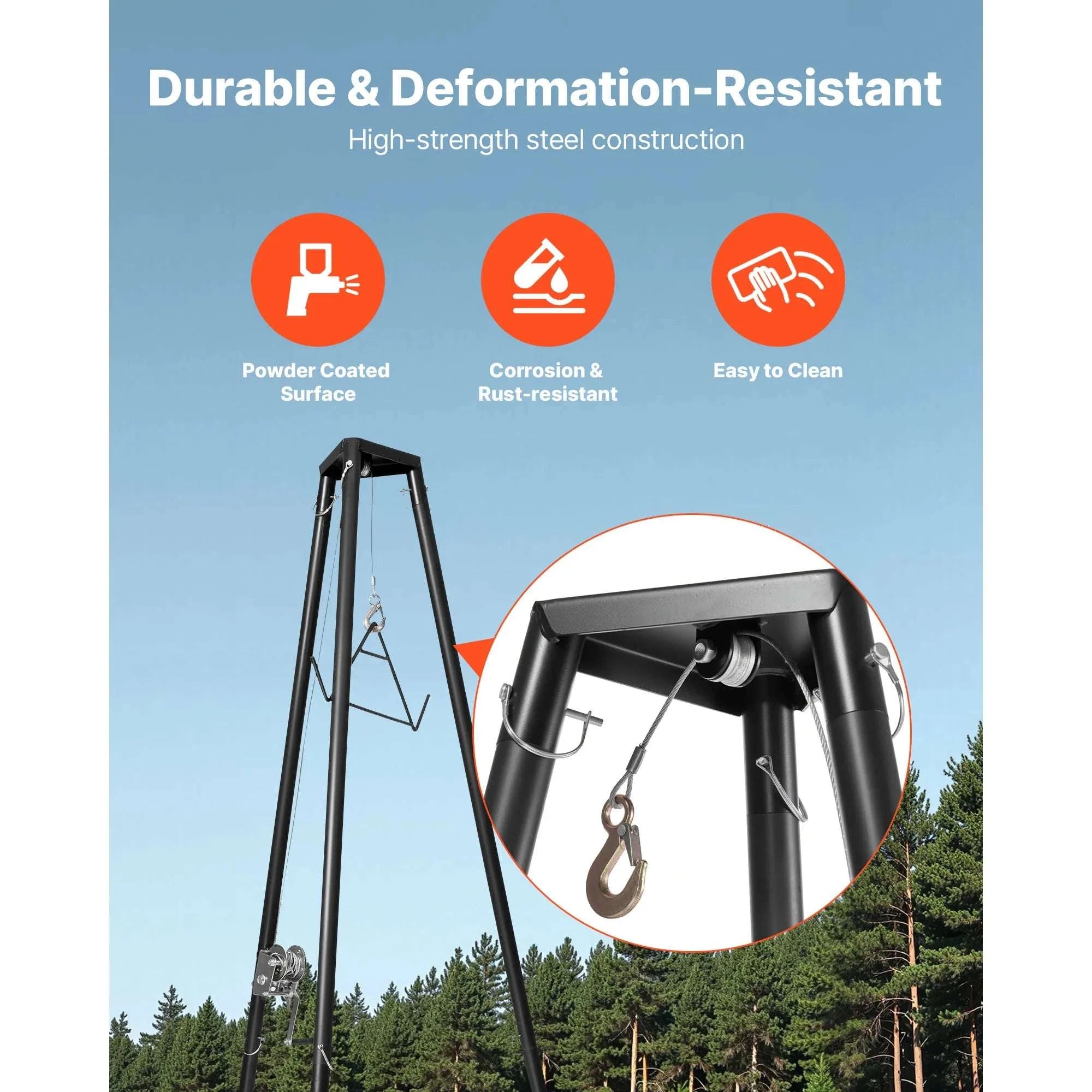 500lb Tripod Deer Hoist with Manual Winch & Gambrel for Field Processing-500lbs / United States