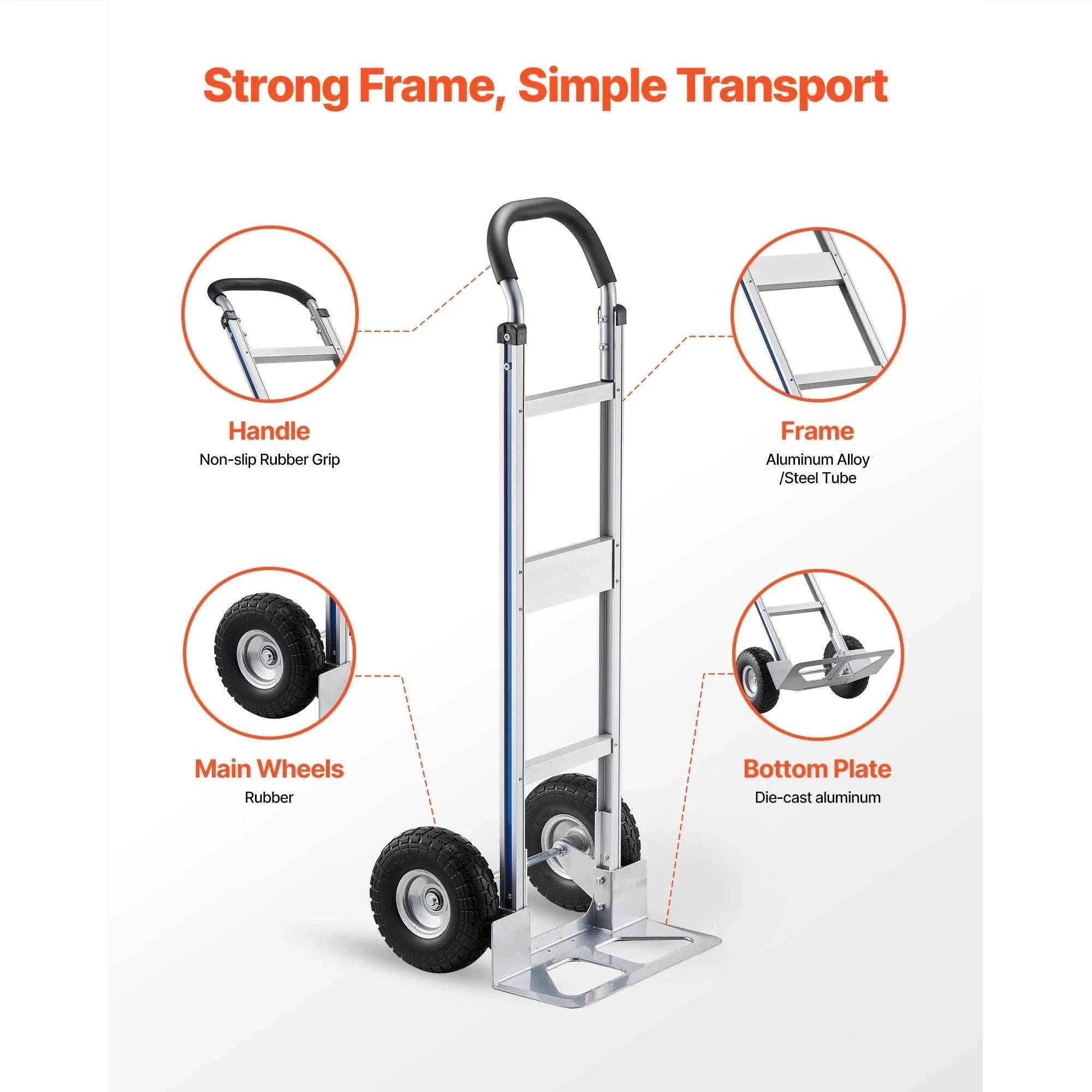 500LBS Folding Hand Truck Dolly with Wheels & Tie-Down Strap-500LBS / spain