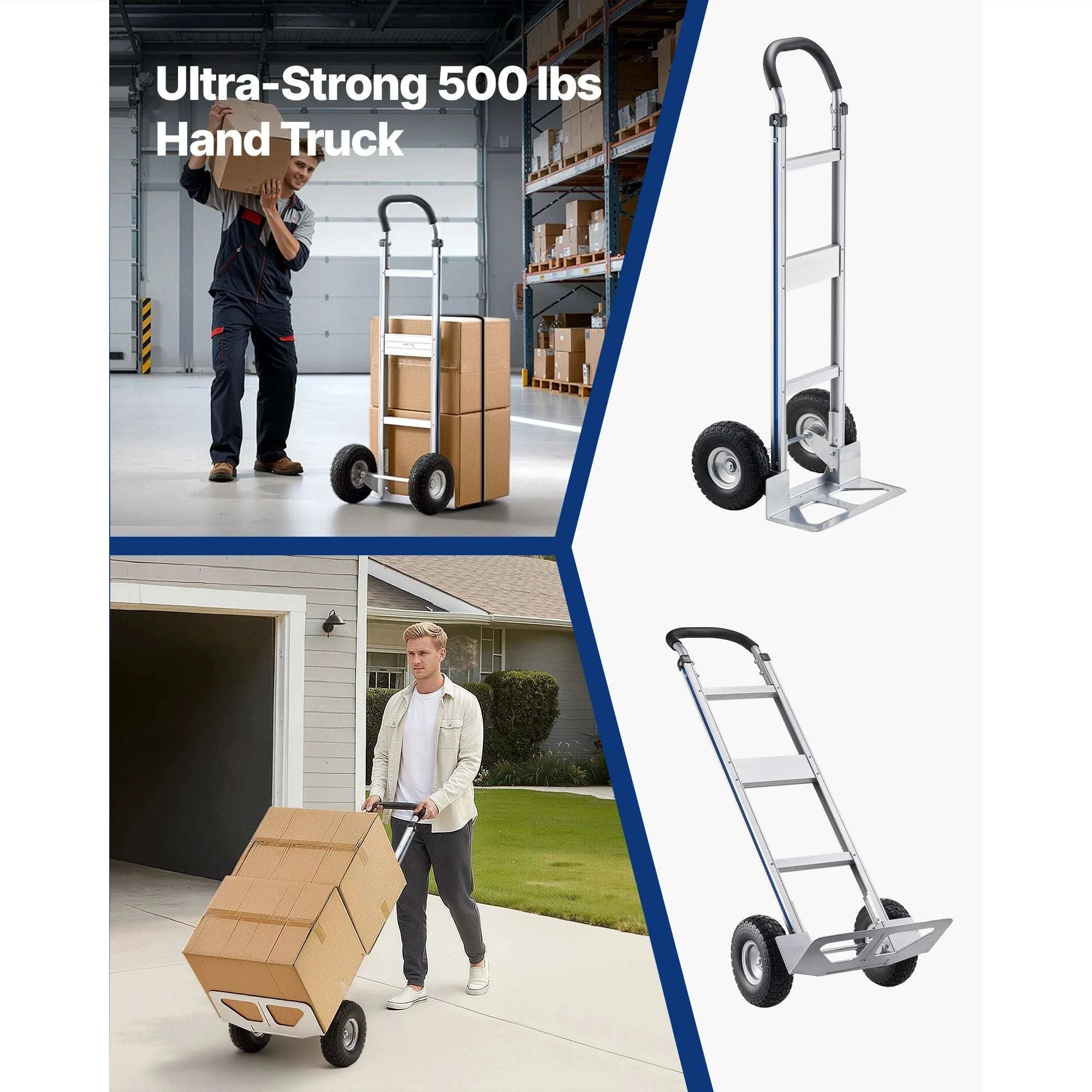 500LBS Folding Hand Truck Dolly with Wheels & Tie-Down Strap-500LBS / spain