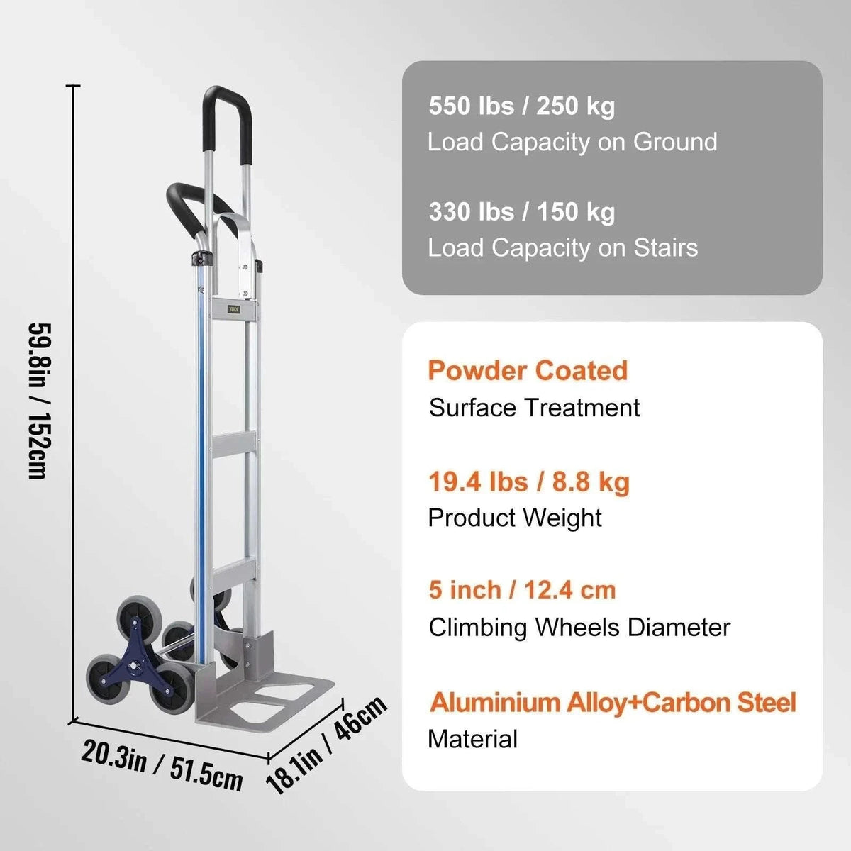 500LBS Folding Hand Truck Dolly with Wheels & Tie-Down Strap-500LBS / spain