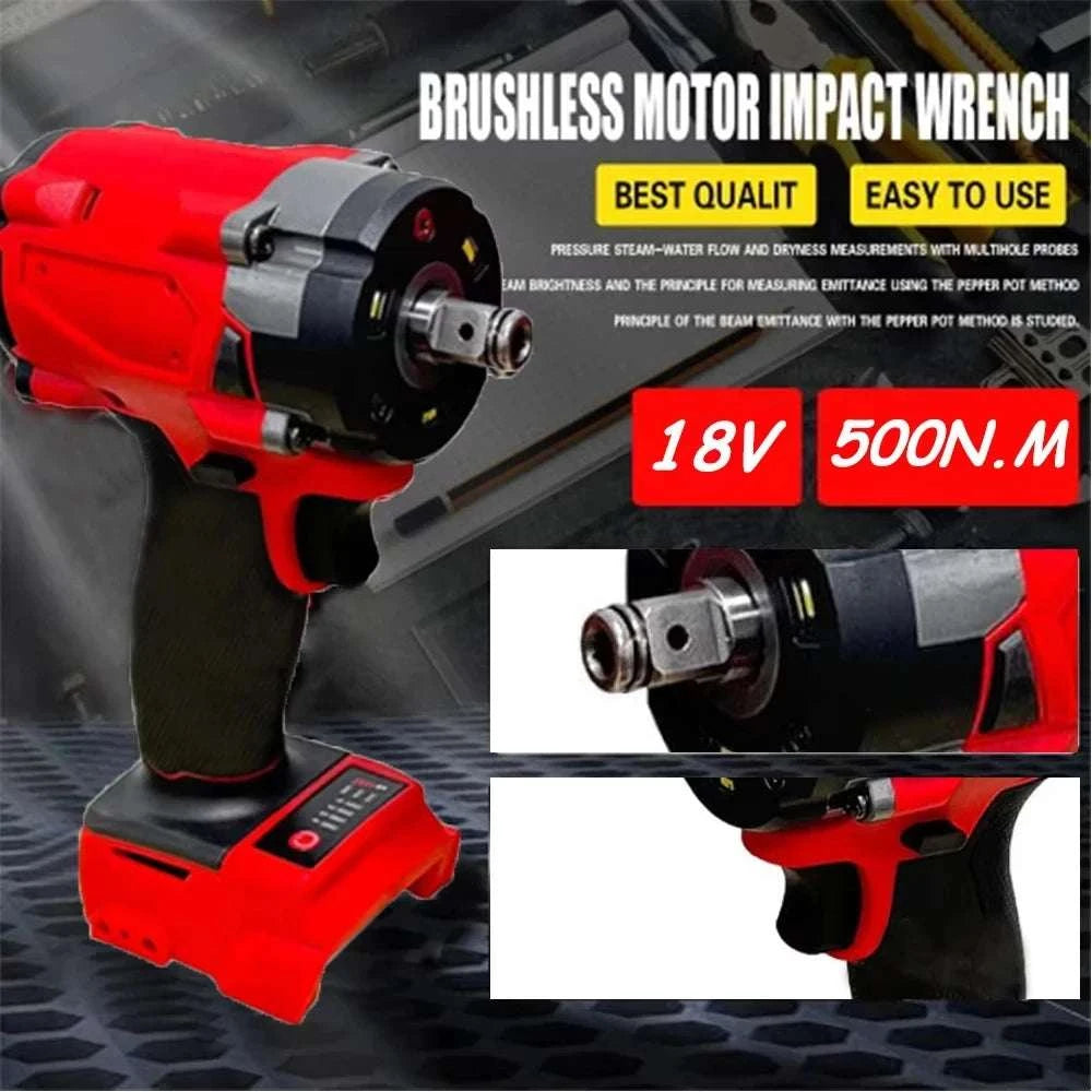 500N.m Brushless Cordless Impact Wrench 1/2" 18V Power Tool-No Battery No Plug / United States / US