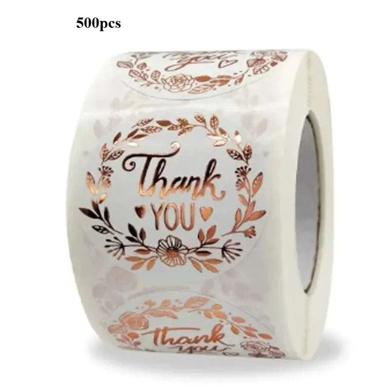 500pcs Monogrammed Floral Thank You Stickers-1roll 3.8CM 500pcs