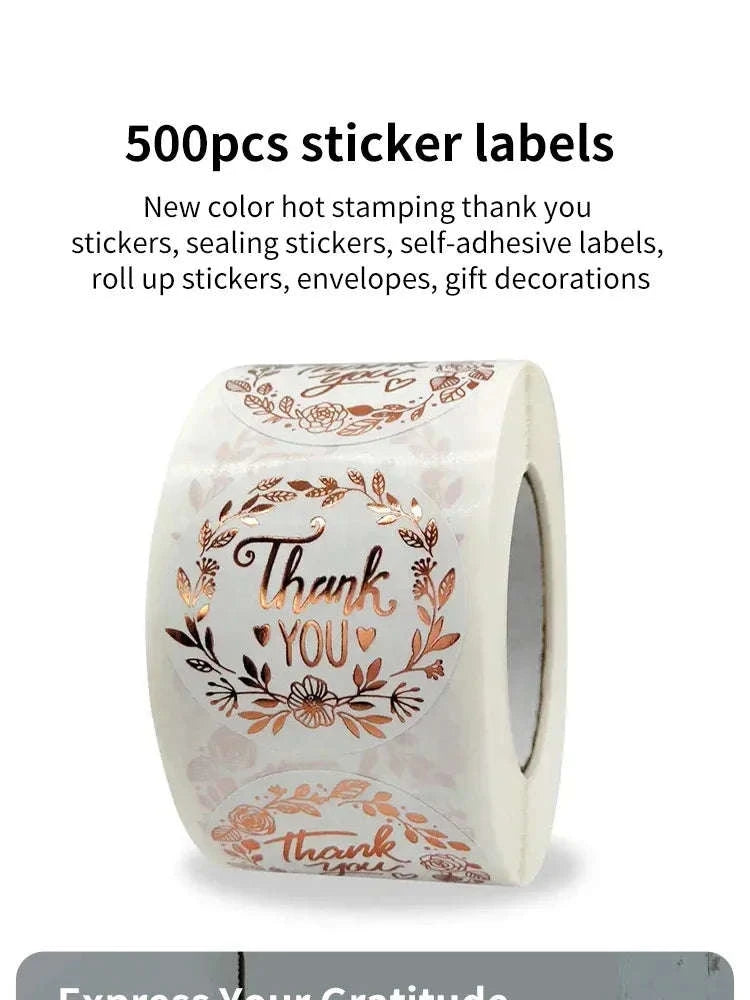 500pcs Monogrammed Floral Thank You Stickers-1roll 3.8CM 500pcs