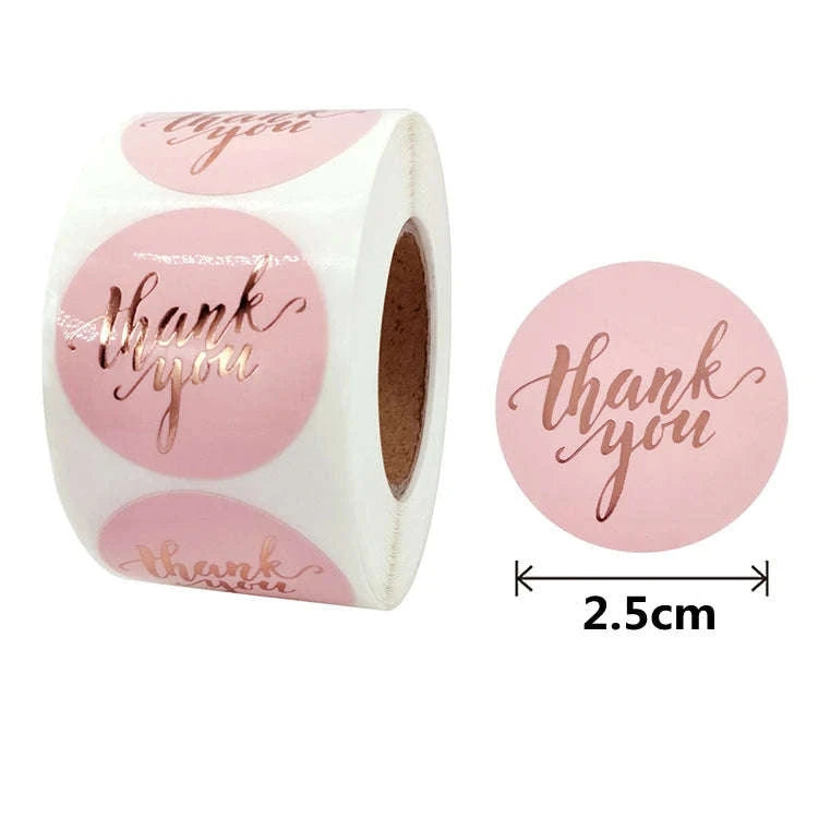 500pcs Round Kraft Thank You Stickers for Gifts and Packaging-2.5cm Pink