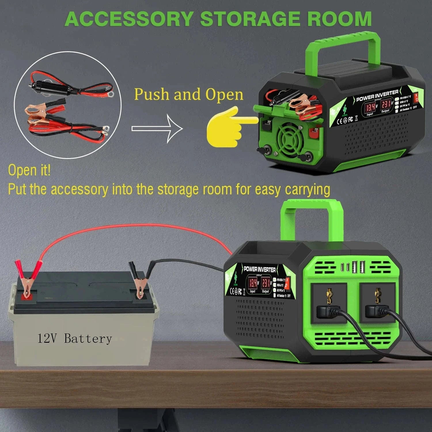500W Power Inverter 12V DC to AC 220V/110V with USB and Type-C-300W / Poland