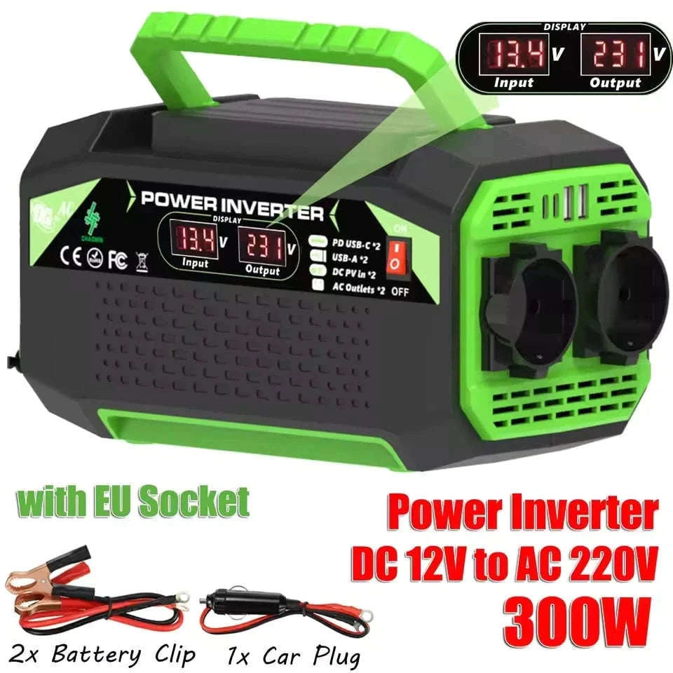 500W Power Inverter 12V DC to AC 220V/110V with USB and Type-C-300W / Poland