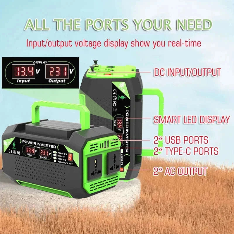 500W Power Inverter 12V DC to AC 220V/110V with USB and Type-C-300W / Poland