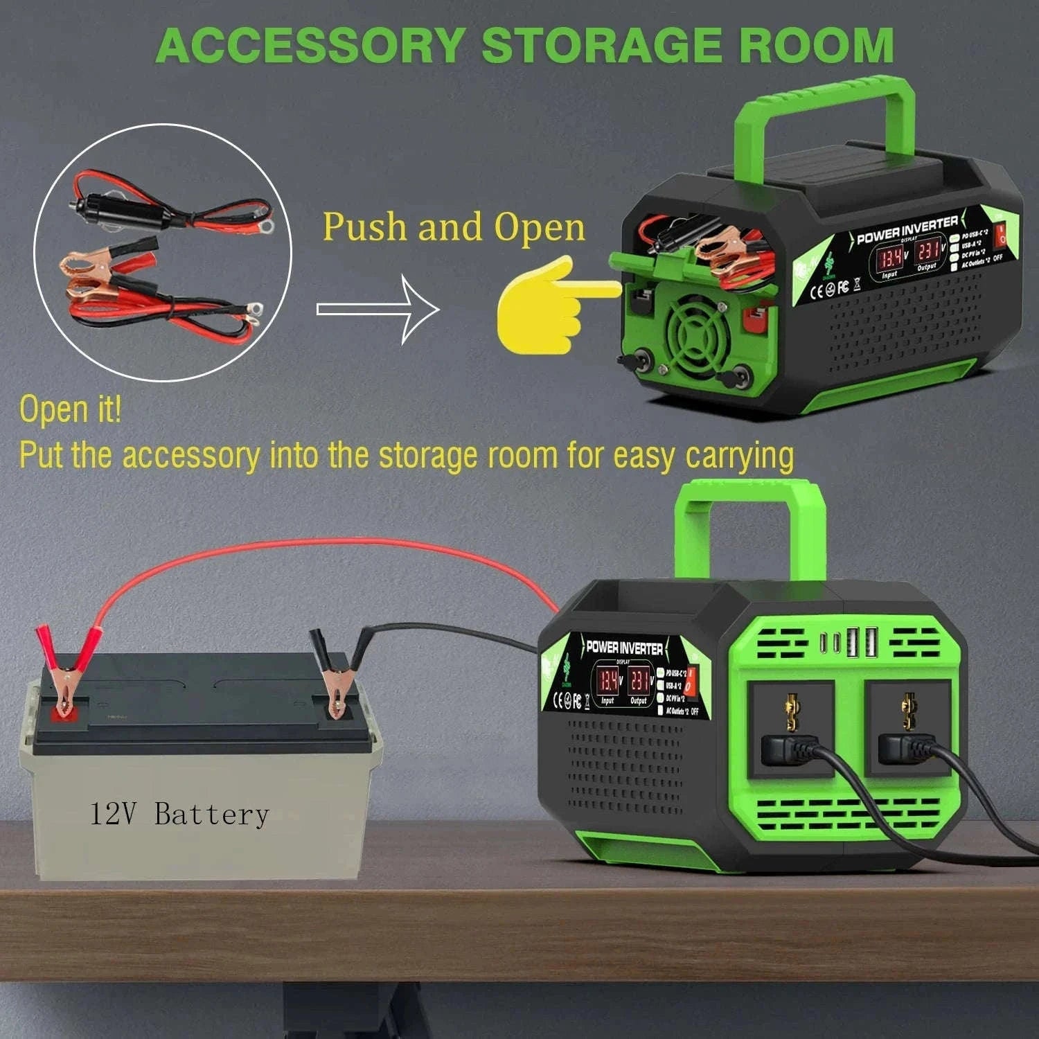 500W Power Inverter 12V DC to AC 220V/110V with USB and Type-C-300W / Poland