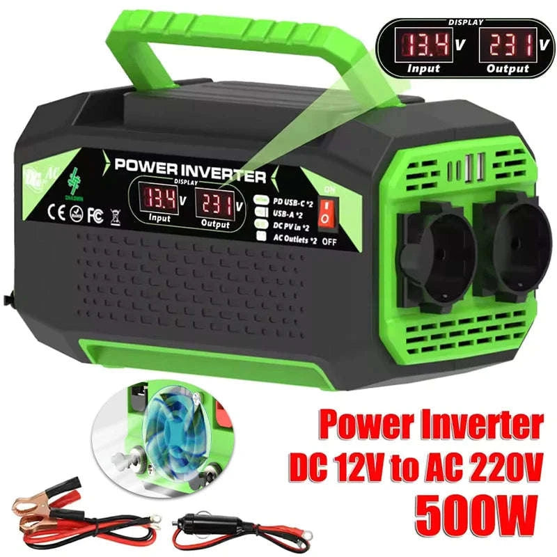 500W Power Inverter 12V DC to AC 220V/110V with USB and Type-C-300W / Poland