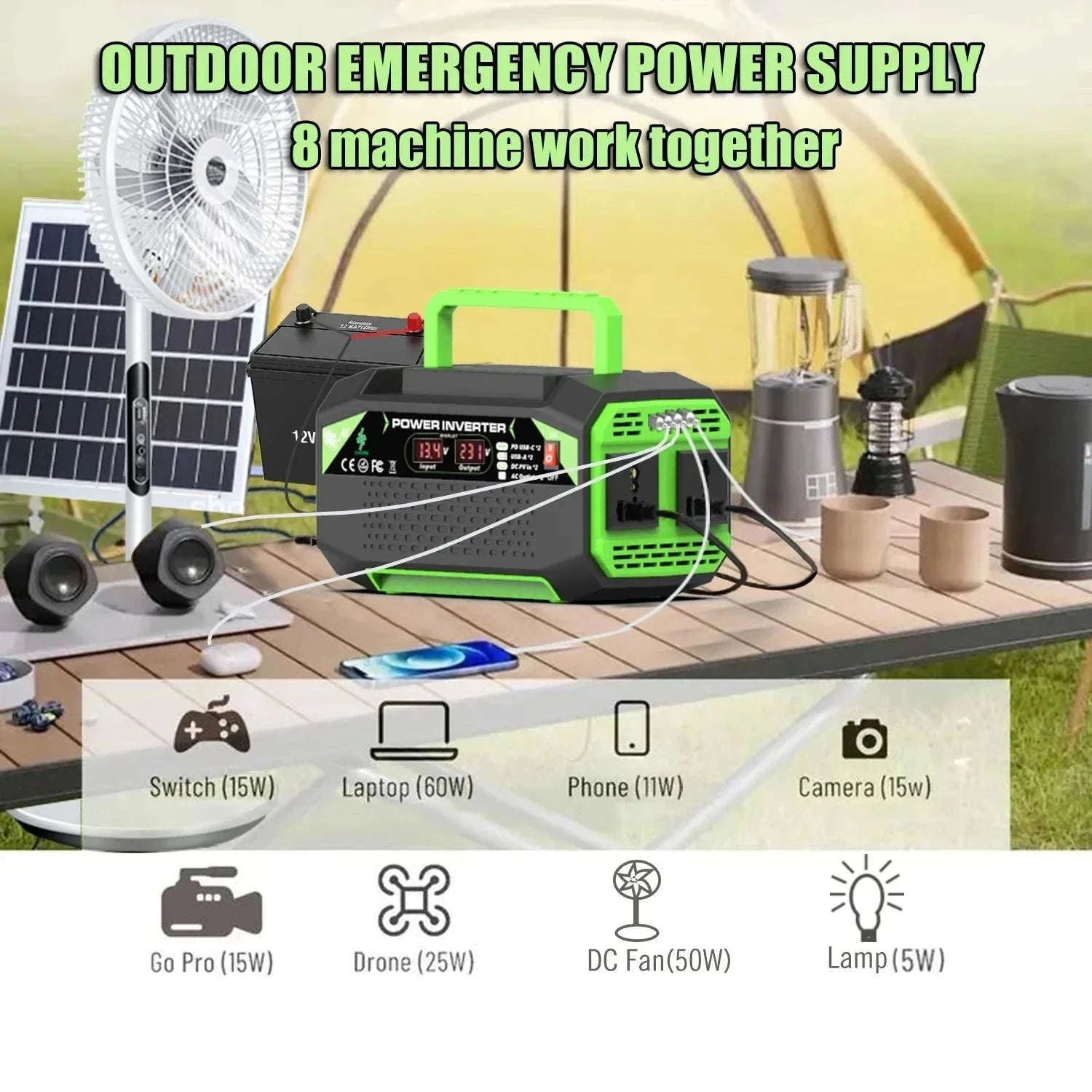500W Power Inverter 12V DC to AC 220V/110V with USB and Type-C-300W / Poland