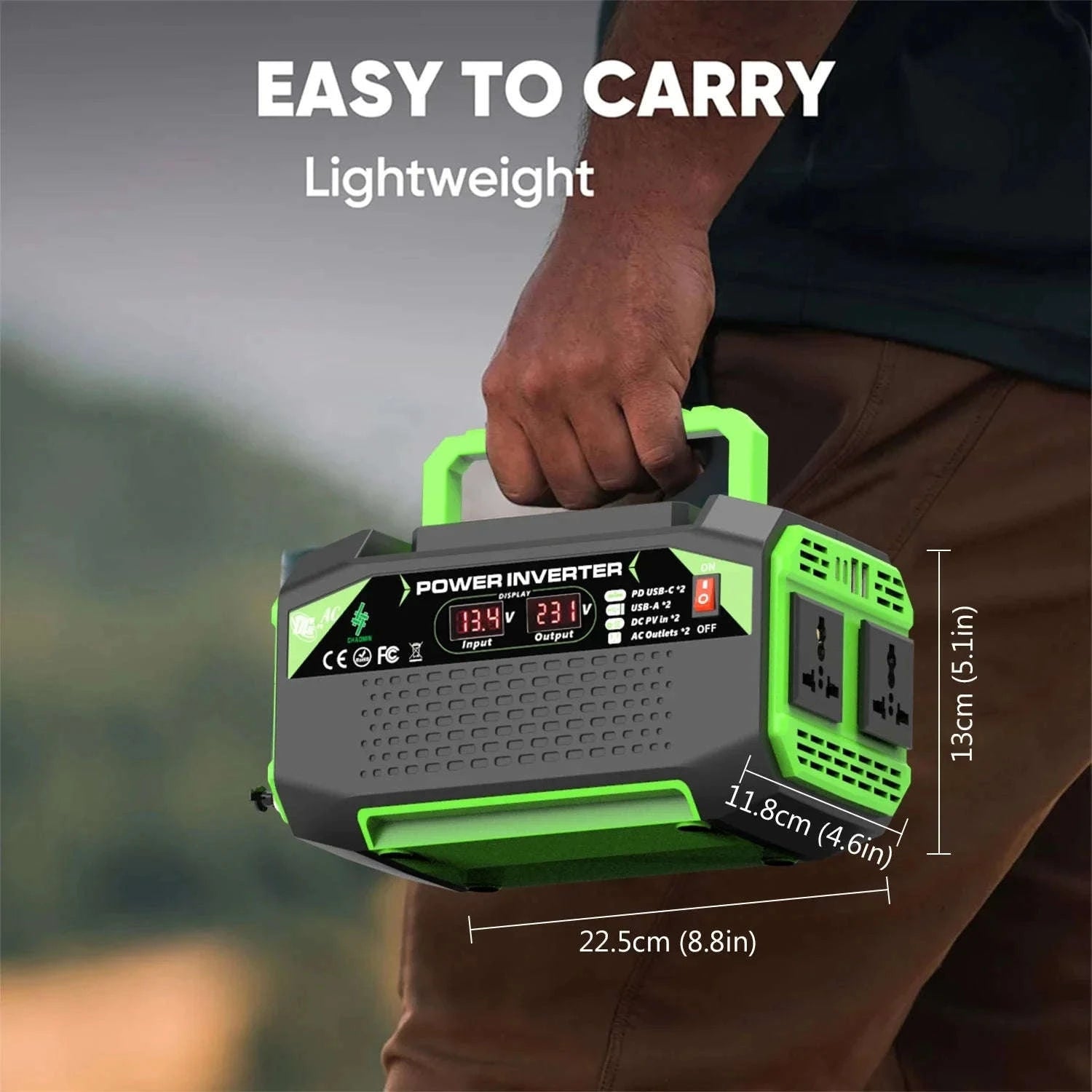 500W Power Inverter 12V DC to AC 220V/110V with USB and Type-C-300W / Poland