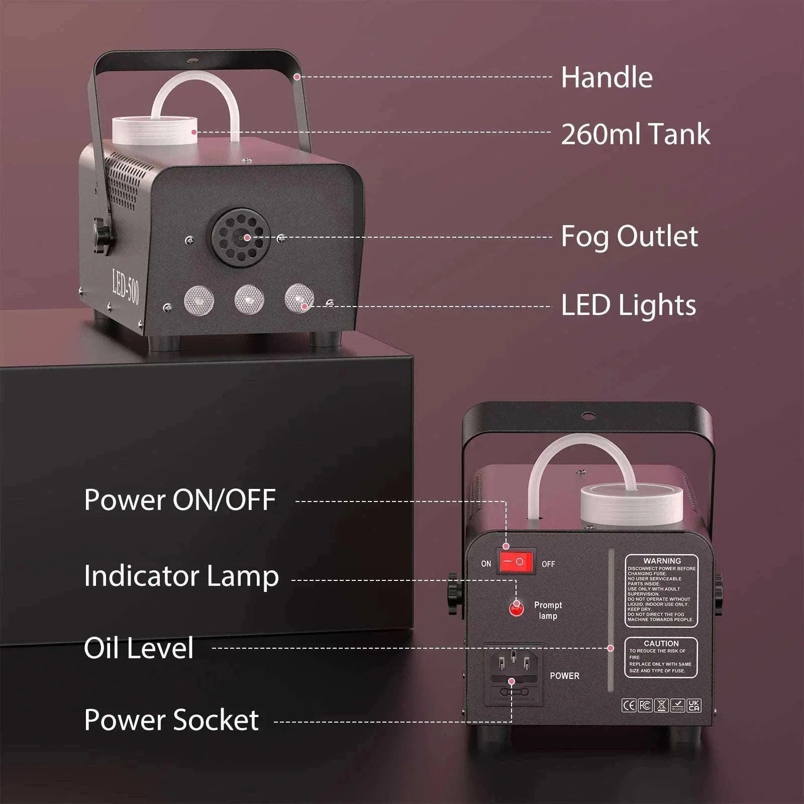 500W RGB Fog Machine with Remote for Parties and Events-GERMANY / EU Plug