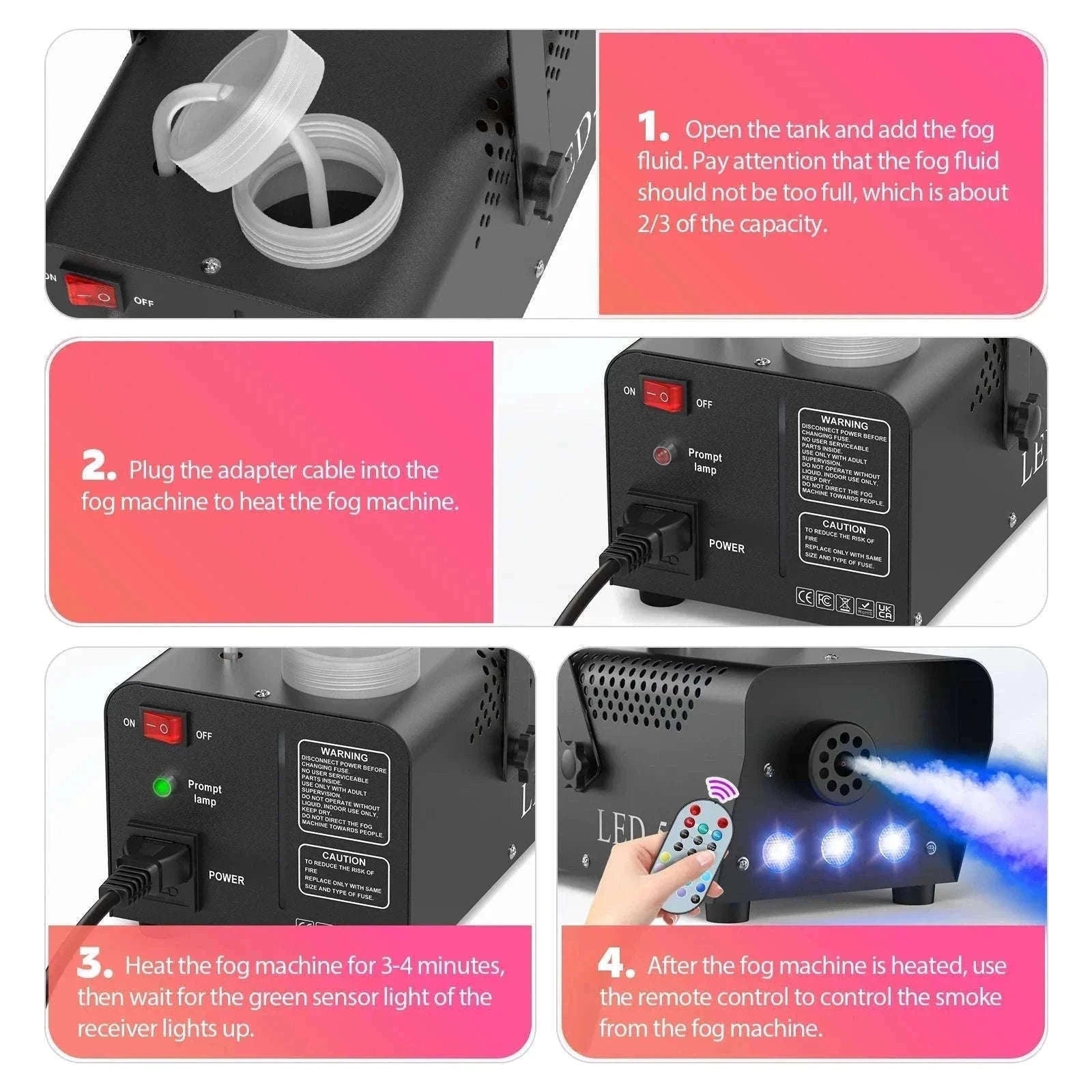 500W RGB Fog Machine with Remote for Parties and Events-GERMANY / EU Plug