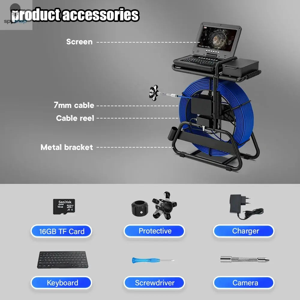 50M/80M/100M Sewer Pipe Inspection Camera 10" IPS 1080P Screen Meter Counter+Self-Leveling 512HZ Locator+Diameter 7mm cable Spy-shop.com