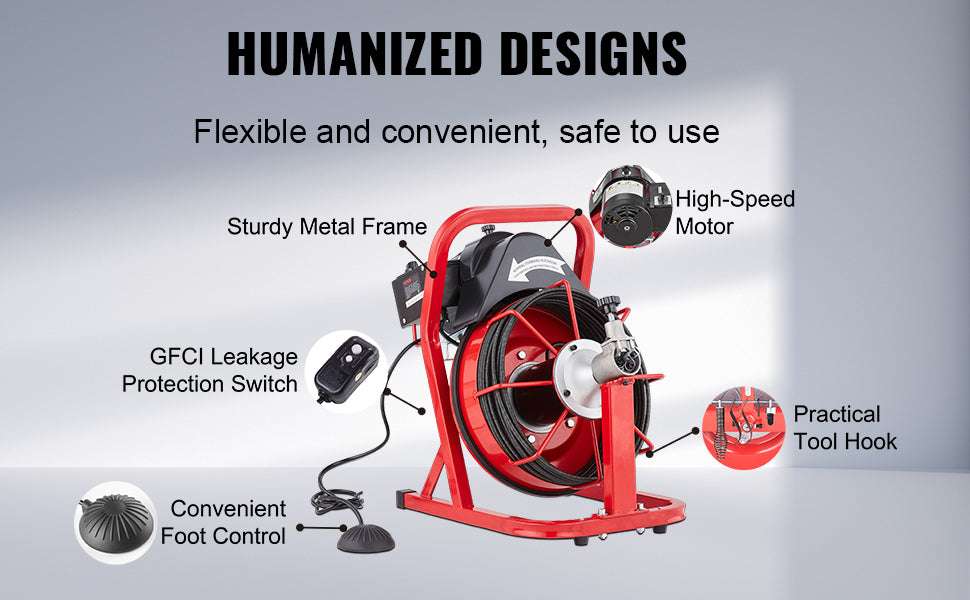 50FT Electric Drain Cleaner Machine Auto Feed Sewer Snake Auger-United States