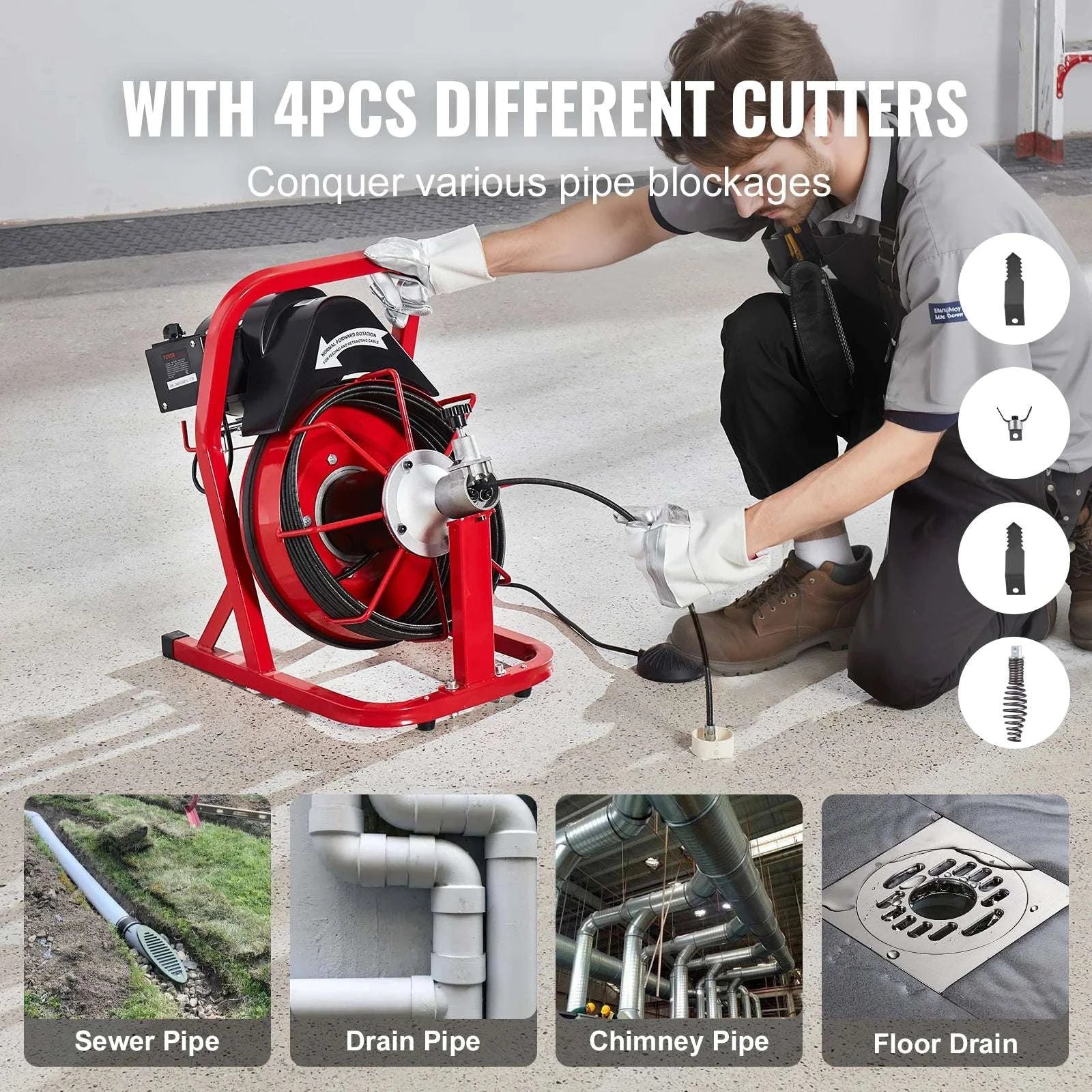 50FT Electric Drain Cleaner Machine Auto Feed Sewer Snake Auger-United States