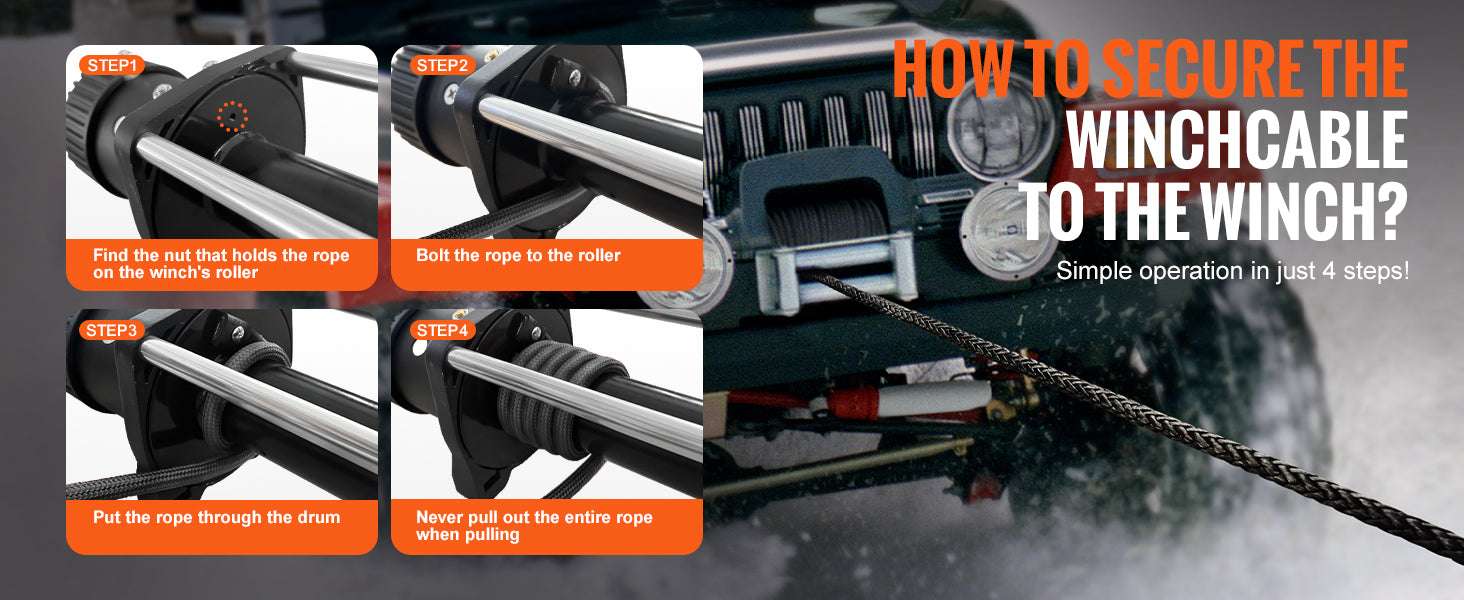 50ft Synthetic Winch Rope with Steel Hook for ATV, UTV & Off-Road Recovery-10000lbs / france