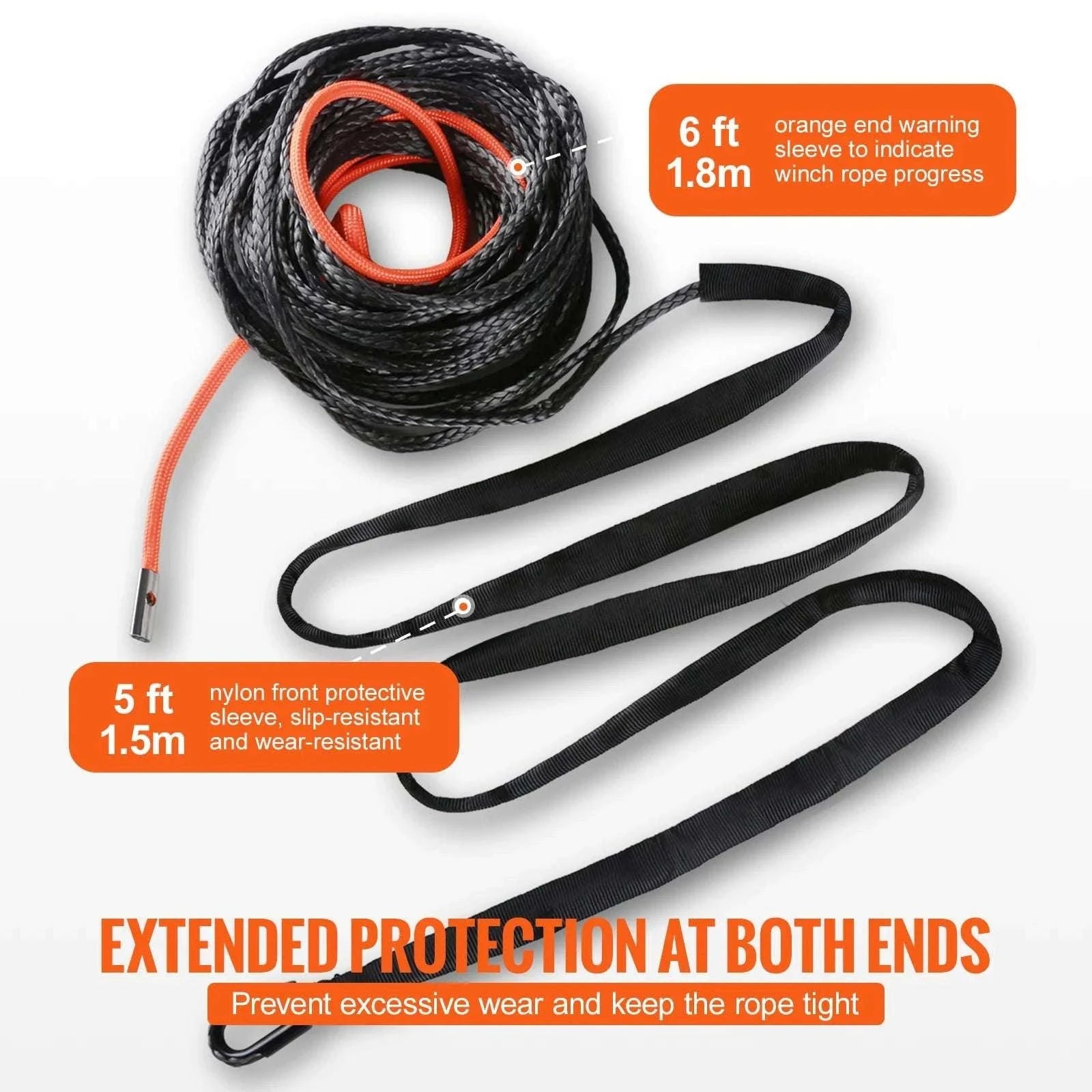 50ft Synthetic Winch Rope with Steel Hook for ATV, UTV & Off-Road Recovery-10000lbs / france