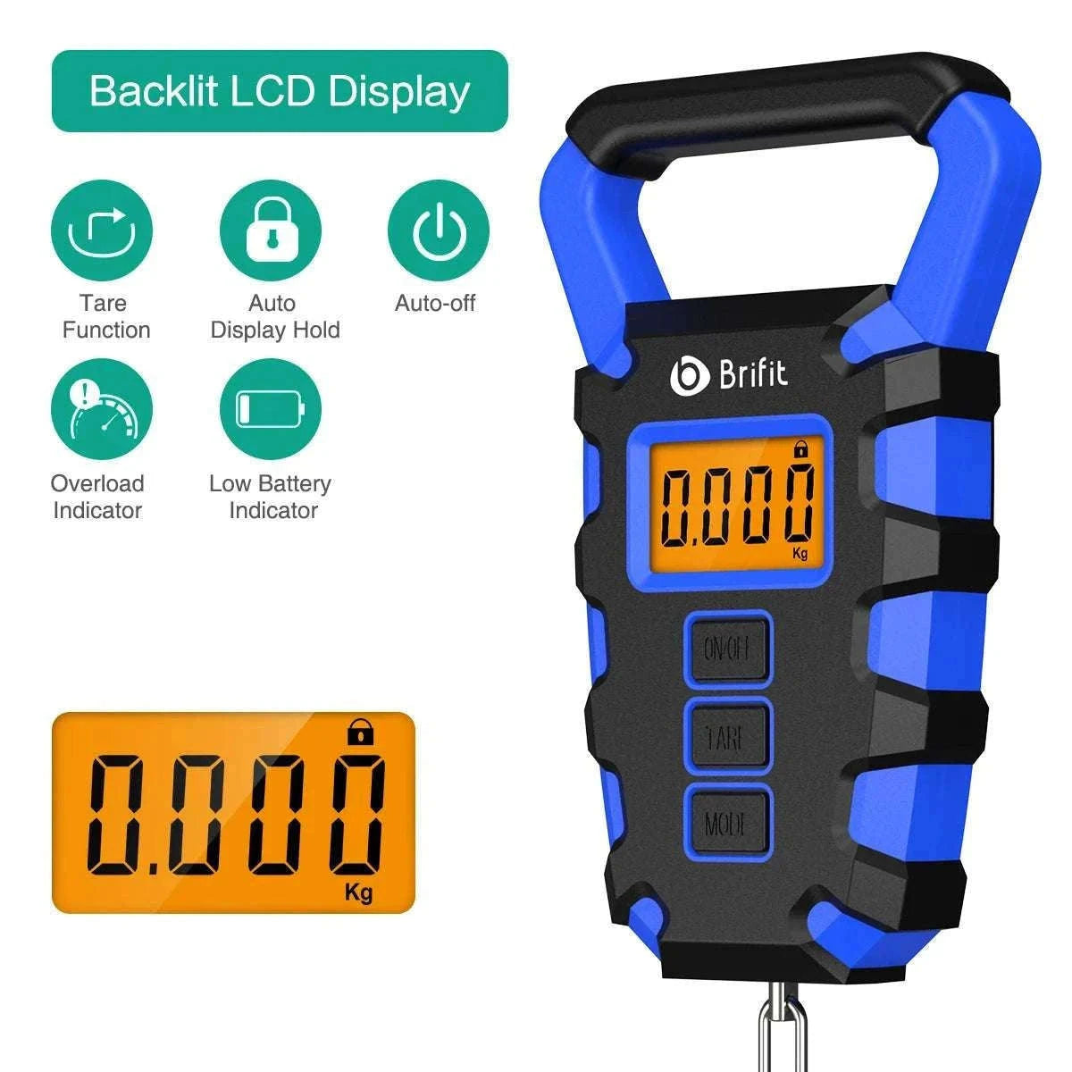 50kg Digital Hanging Scale with Hook, Tape Measure & Backlit Display-Blue / China Mainland