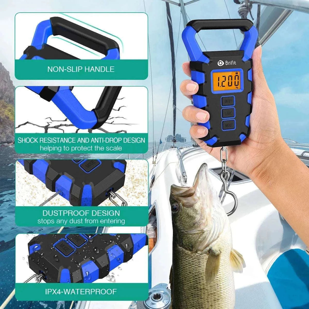 50kg Digital Hanging Scale with Hook, Tape Measure & Backlit Display-Blue / China Mainland