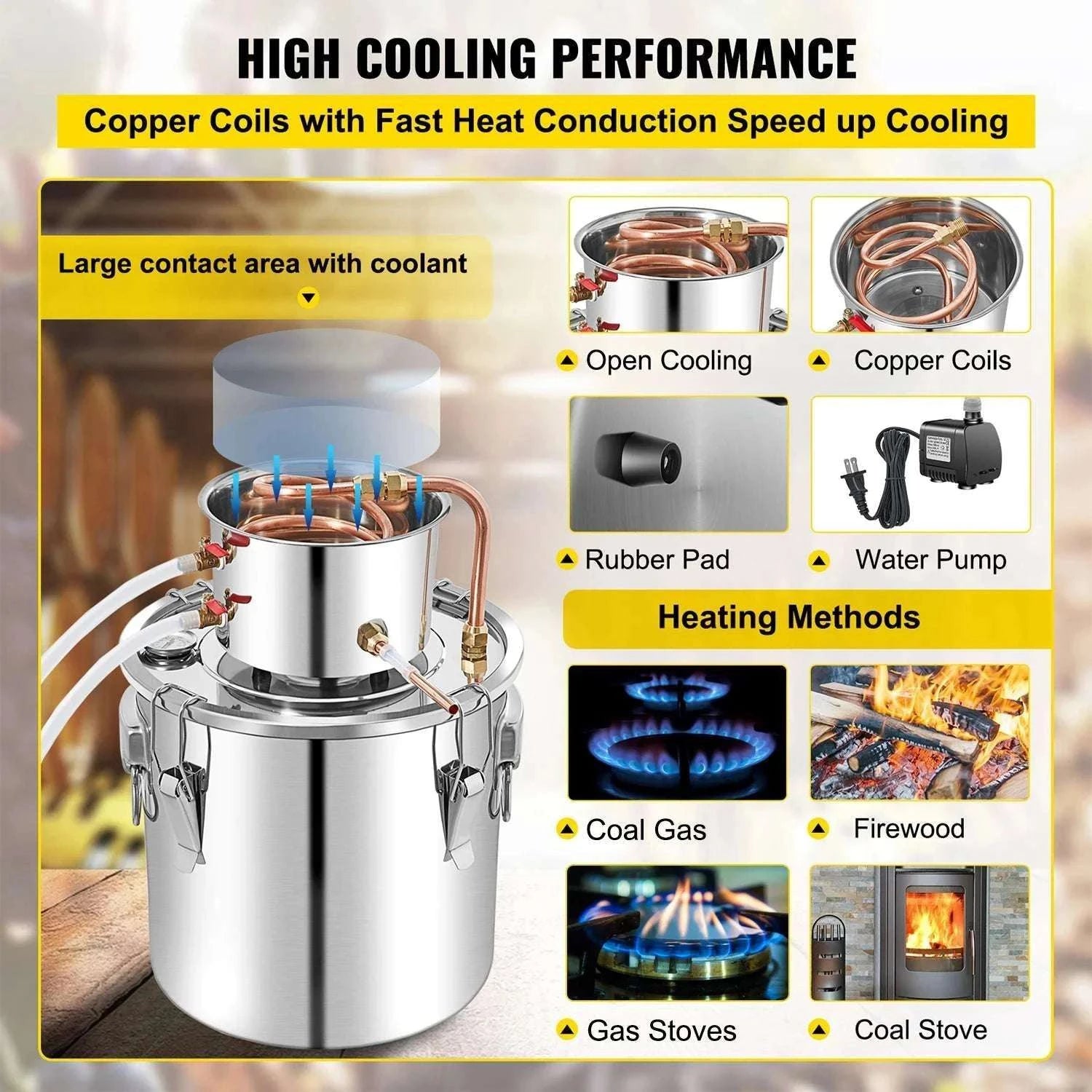 50L Alcohol Distiller Kit with Copper Coil & Cooling System-50L / United States