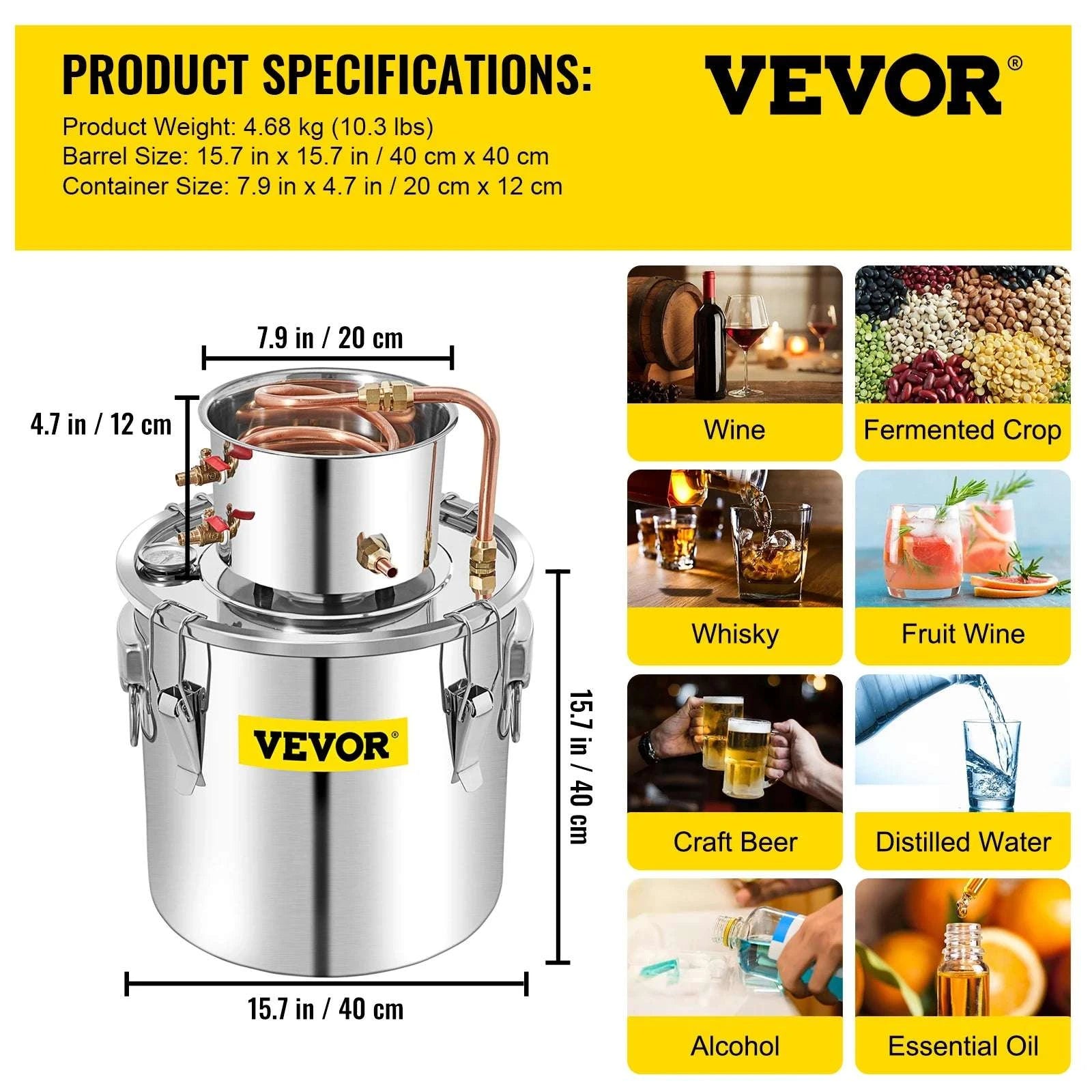 50L Alcohol Distiller Kit with Water Pump & Copper Coil-france
