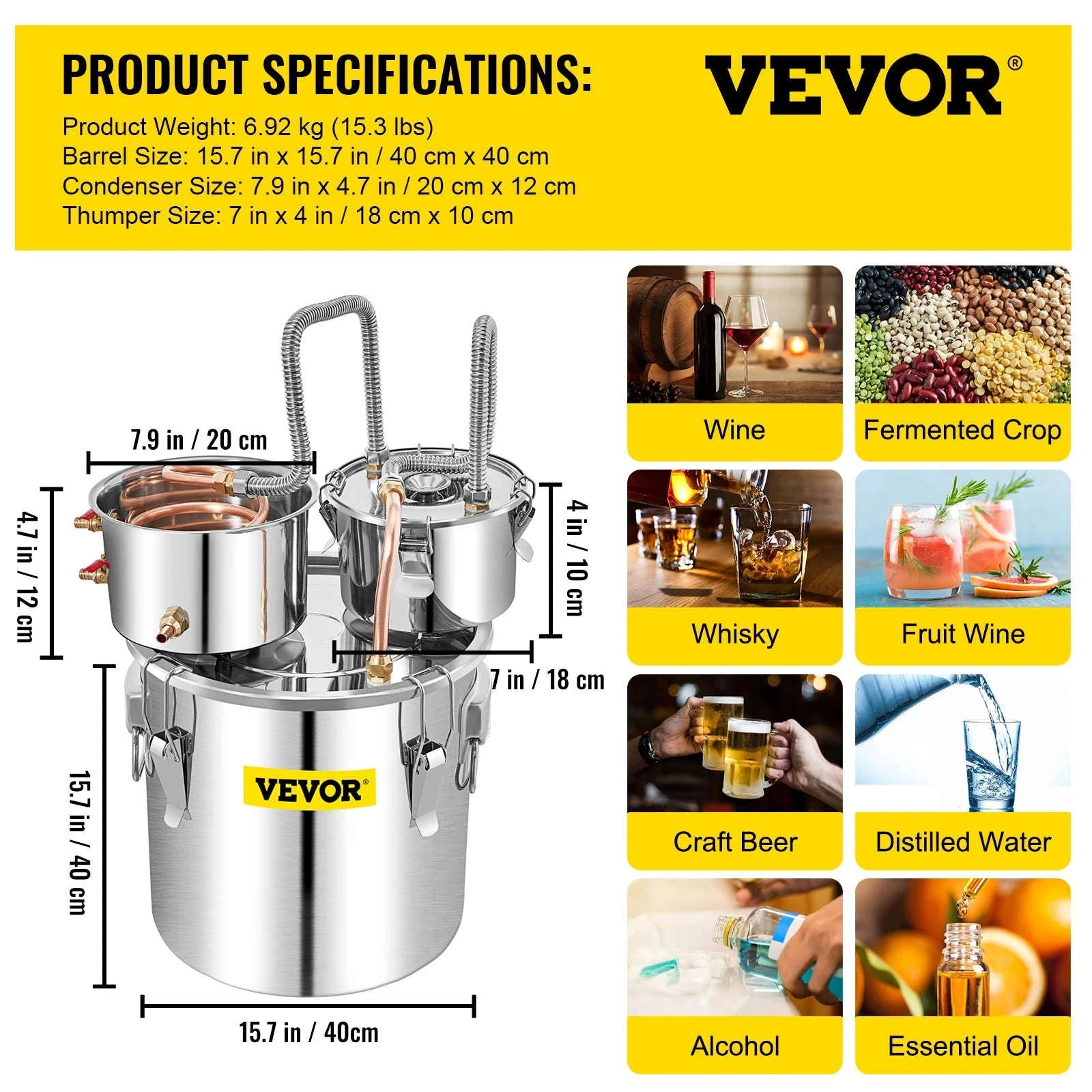 50L Alcohol Water Distiller Stainless Steel Brewing Machine-50L 13.2Gal / CZECH REPUBLIC