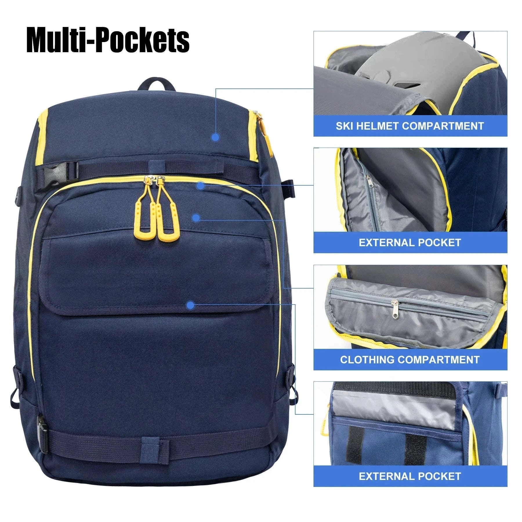 50L Ski Boot Bag Backpack for Boots, Helmet and Gear-BLUE