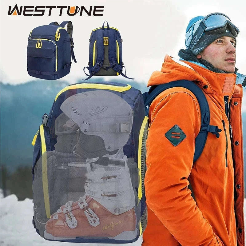 50L Ski Boot Bag Backpack for Boots, Helmet and Gear-BLUE