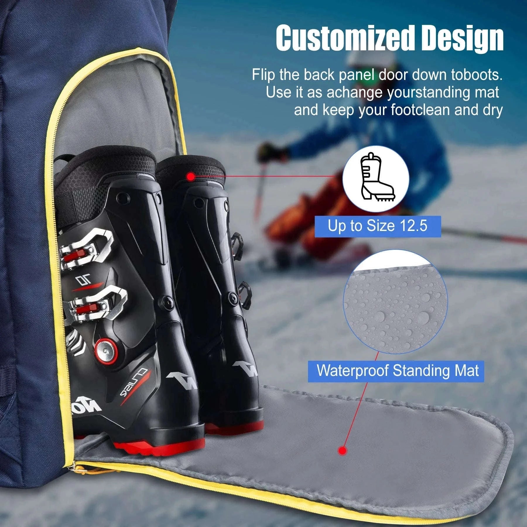 50L Ski Boot Bag Backpack for Boots, Helmet and Gear-BLUE